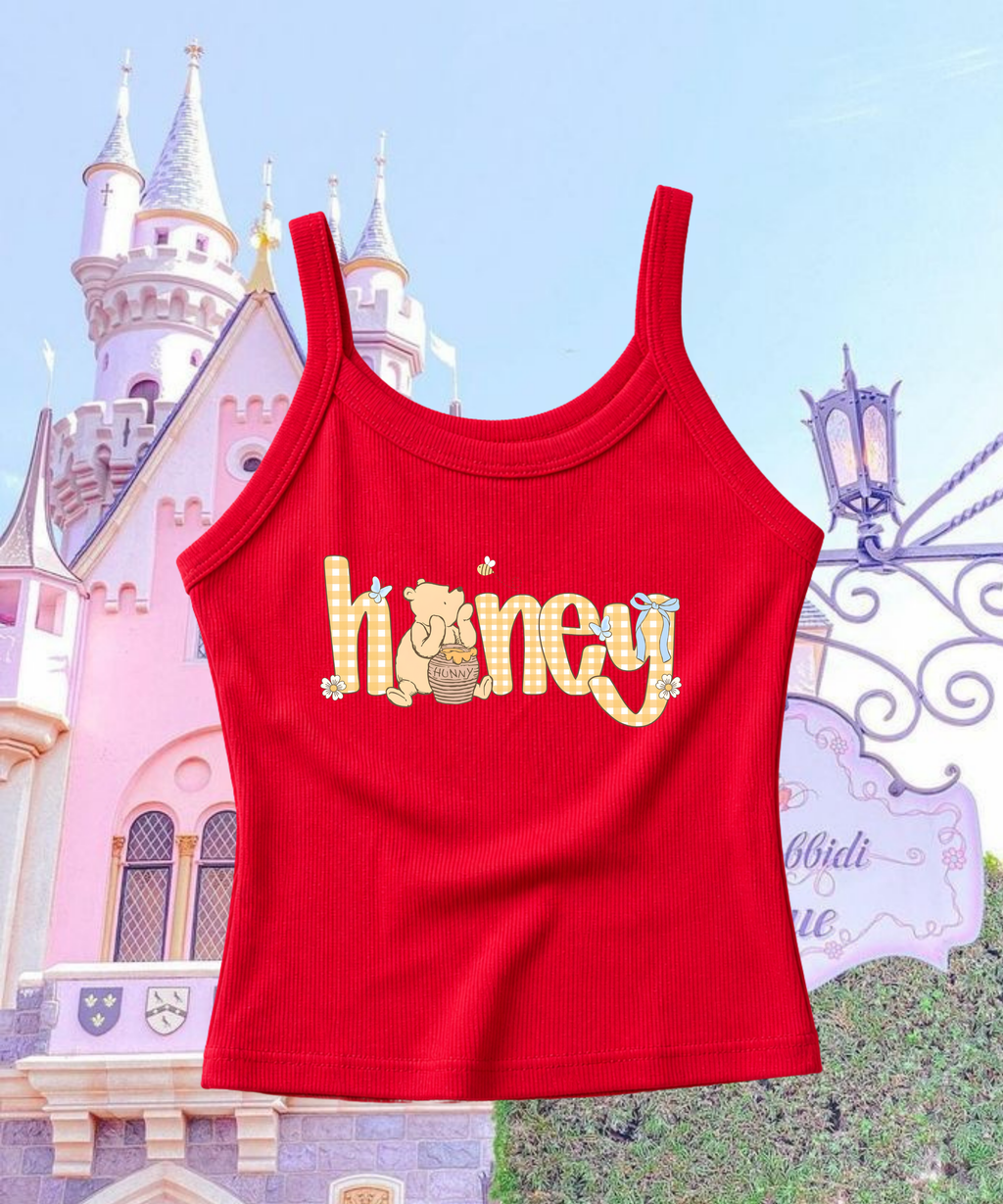Honey - Cropped Tee/Spaghetti Strap Tank Top - White/Red