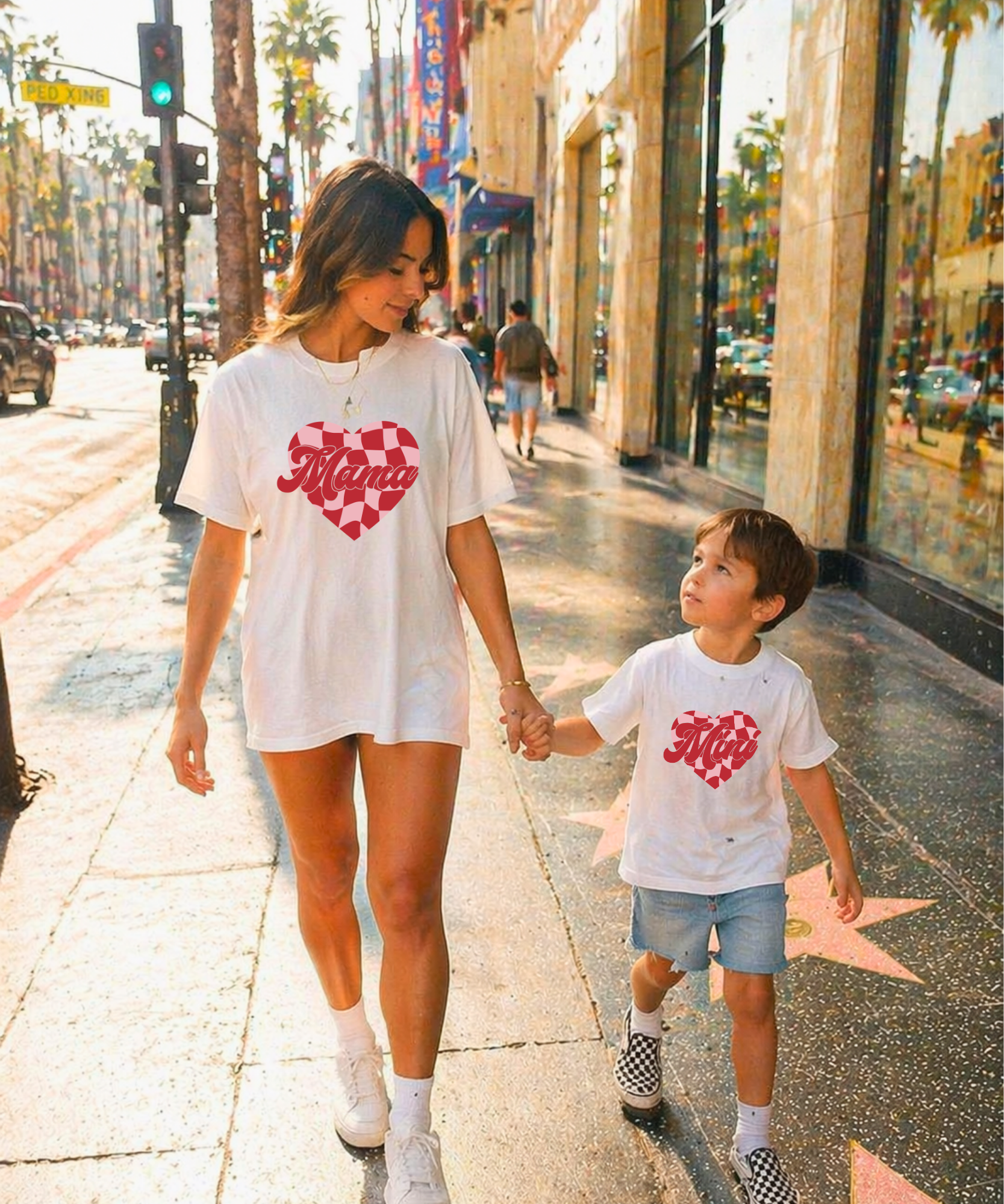 Mama & Mini Checkered Heart T-shirts - Matching