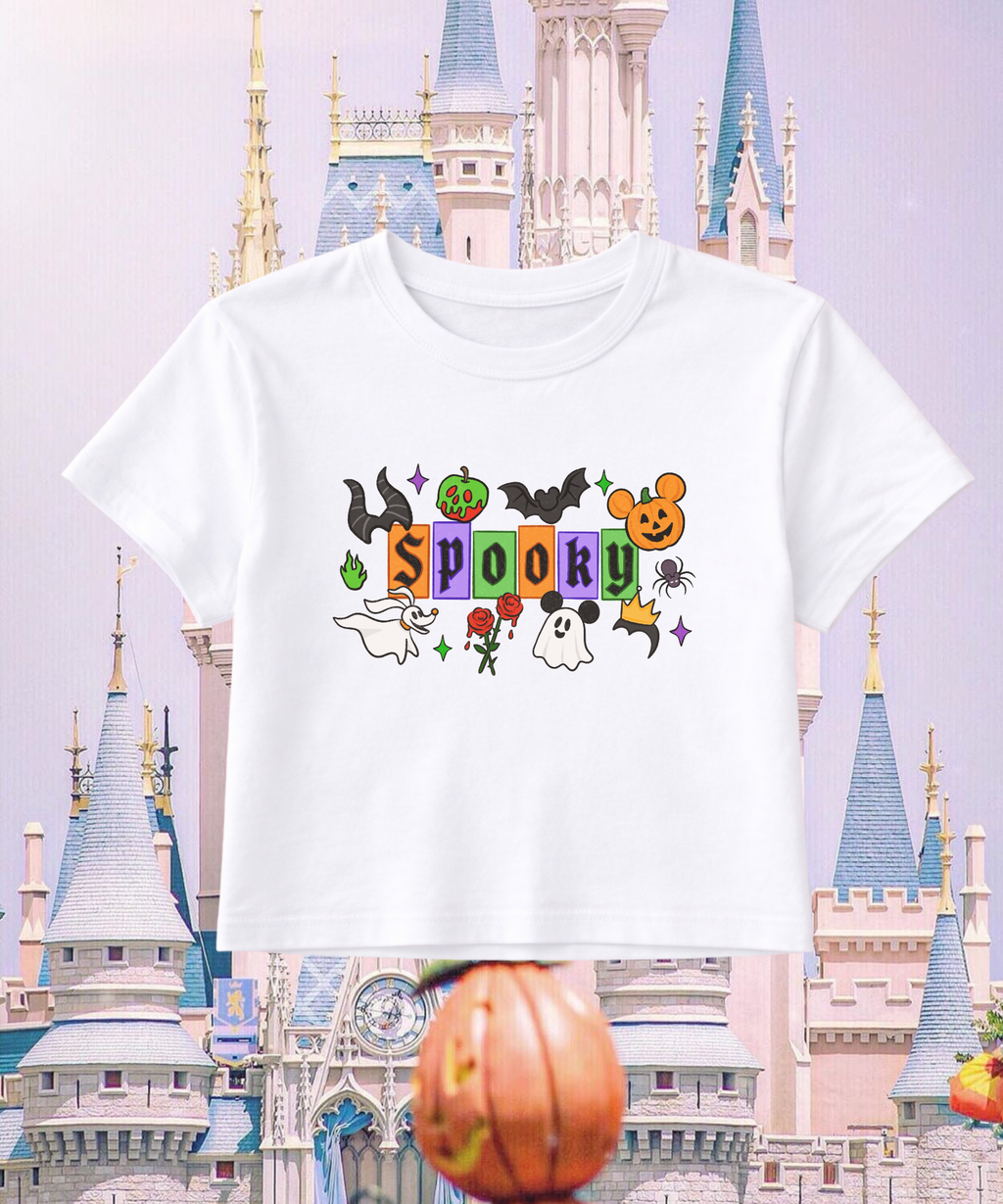 Spooky Halloween - Cropped Tee/Spaghetti Strap Tank Top - White