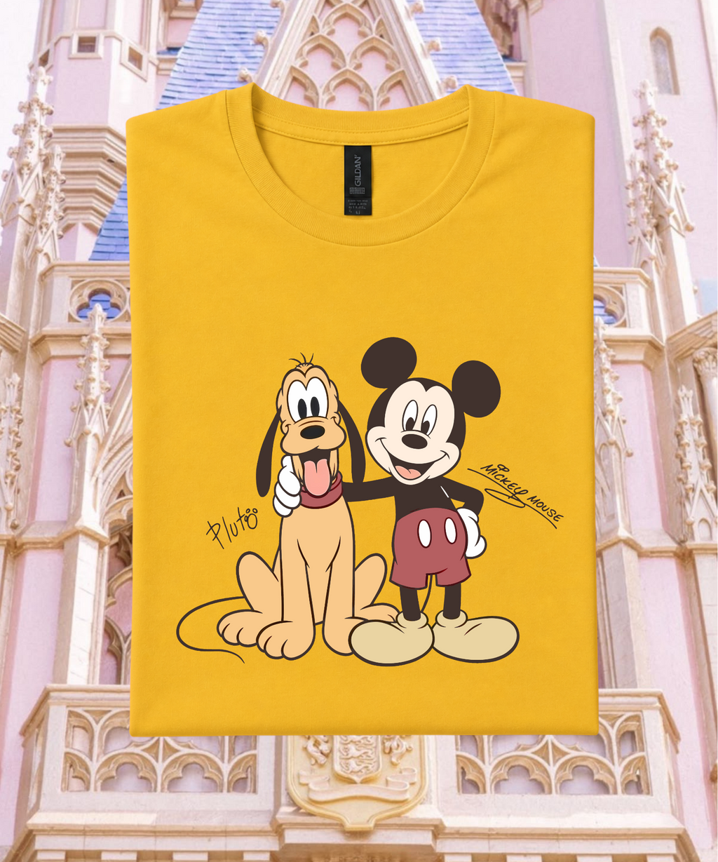 Pluto & Mickey - Tshirt - White/Pink/Blue/Daisy Yellow