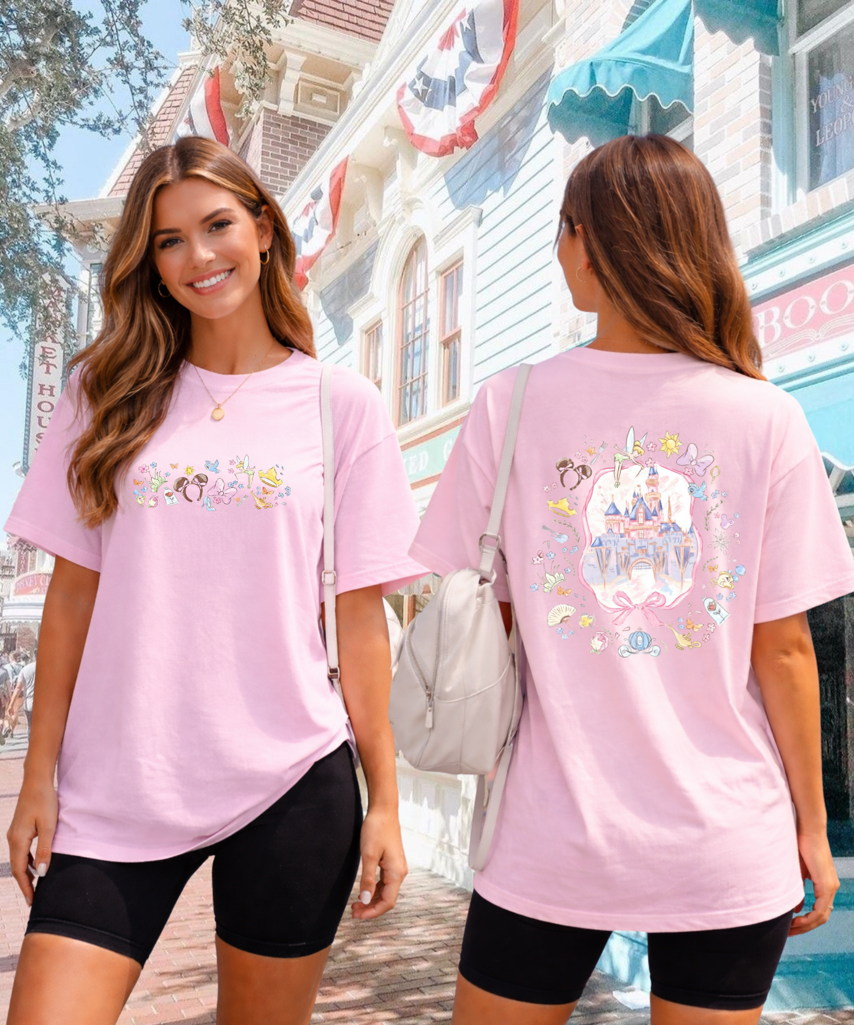 Fairytale Castle - Double Sided Tshirt - White/Pink