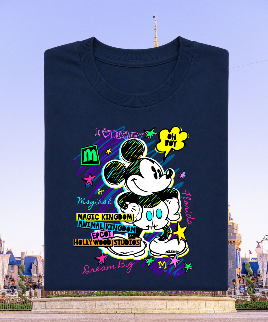 Neon Mouse WDW - Tshirt - Navy/White/Black