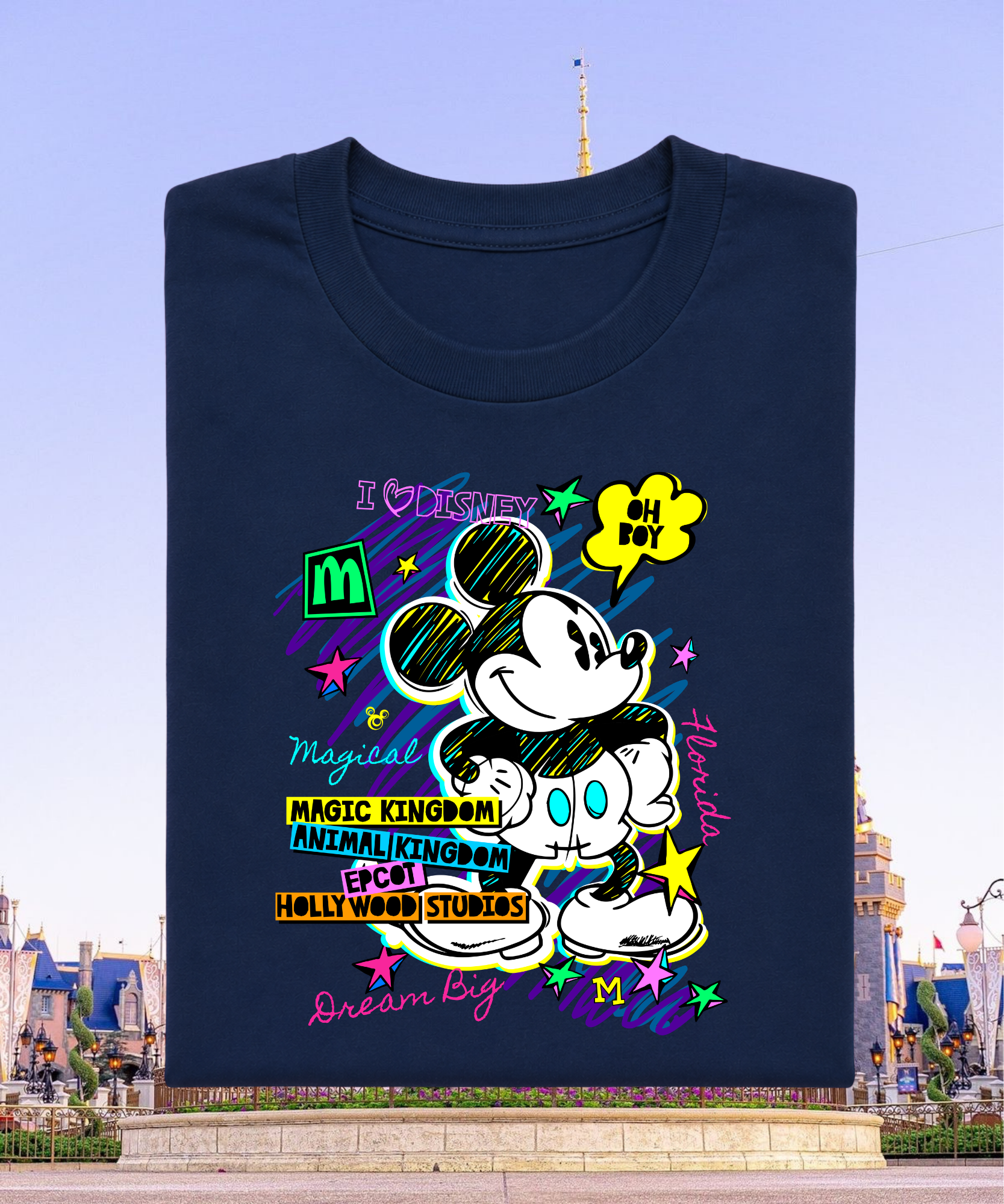 Neon Mouse WDW - Tshirt - Navy/White/Black