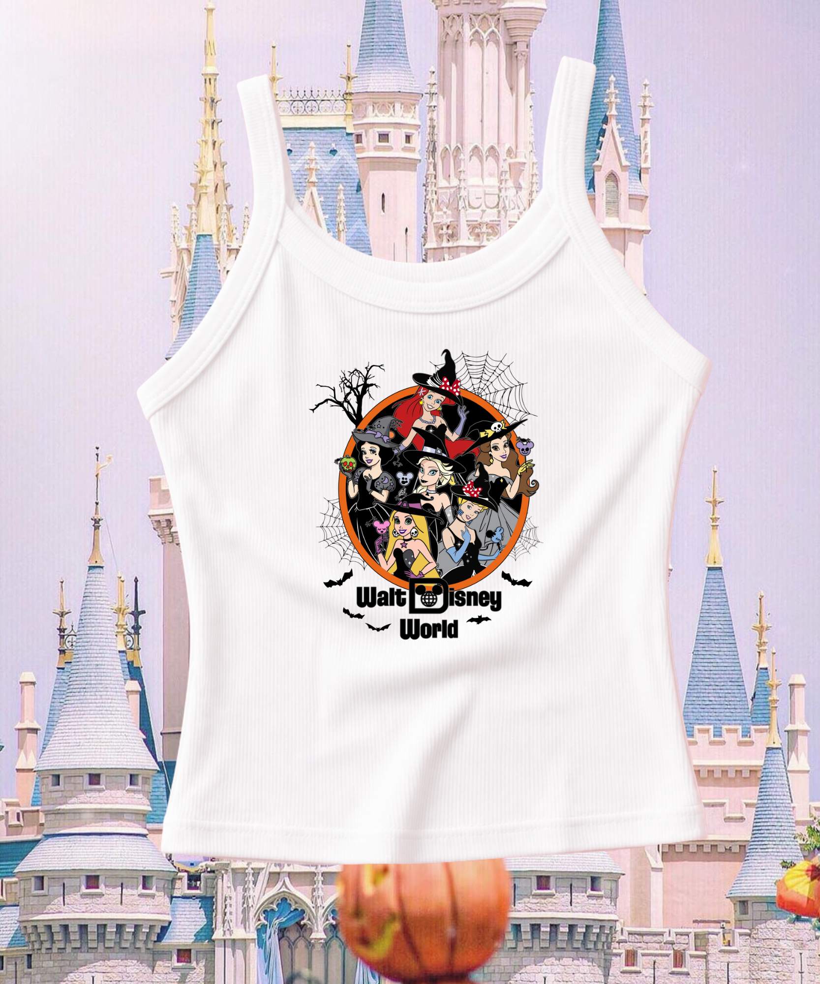 Princess Halloween - Cropped Tee/Spaghetti Strap Tank Top - White