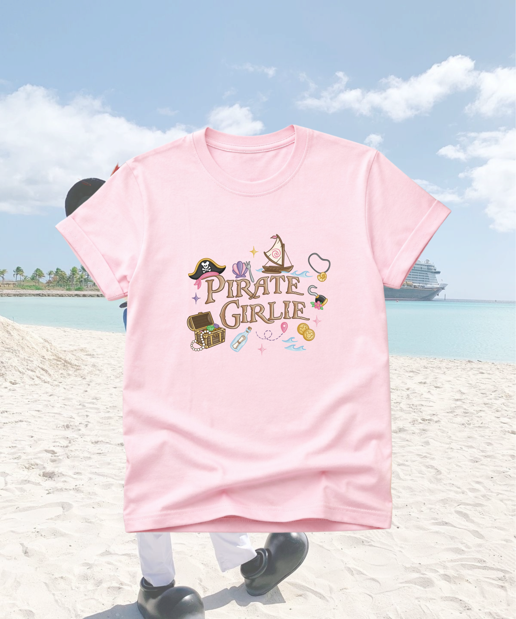 Pirate Girlie - Tshirt - White/Pink/Blue