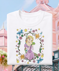 Rapunzel Floral Frame - Tshirt - White/Pink/Navy