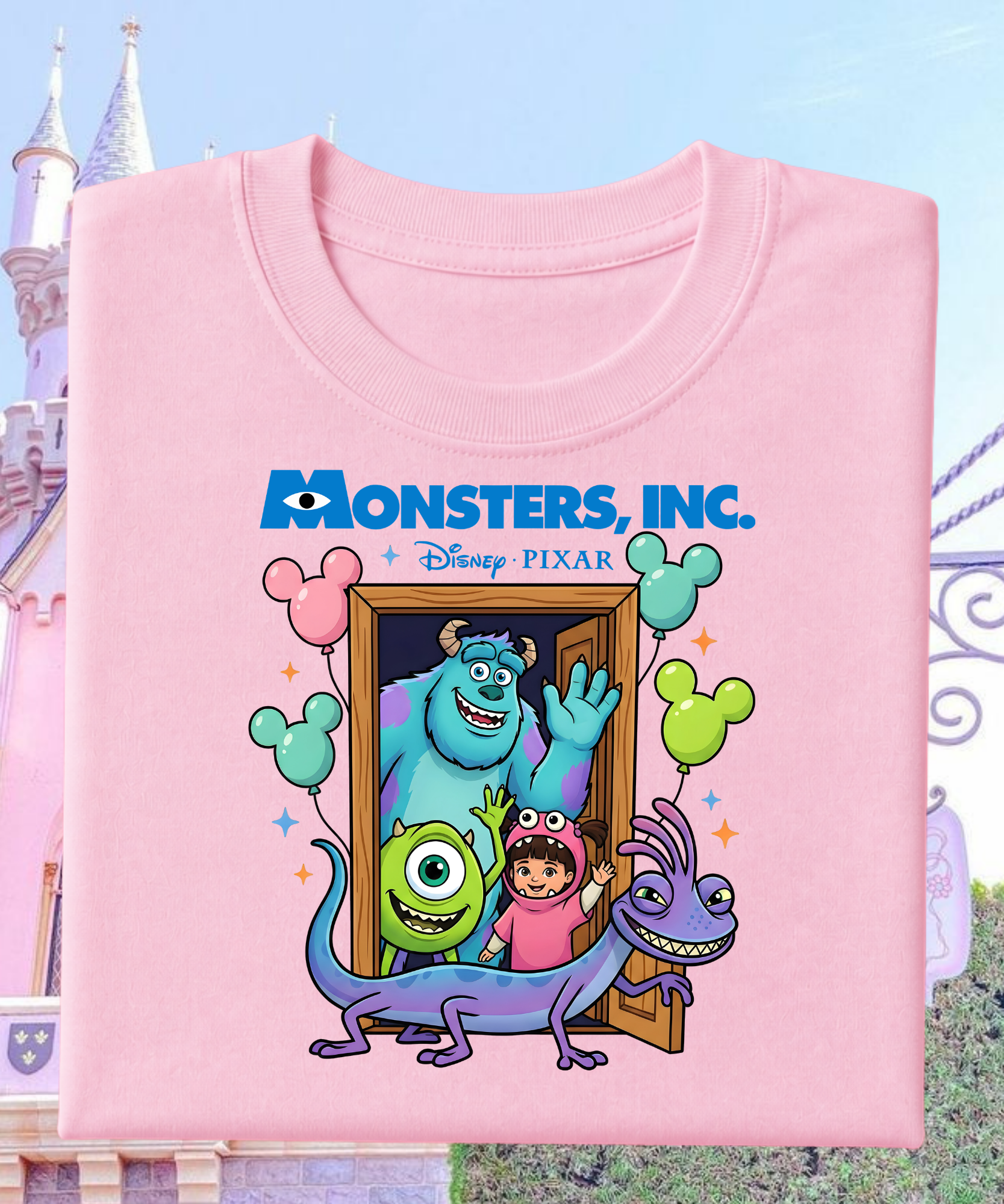 Monsters Inc Balloons - Tshirt - White/Pink/Navy