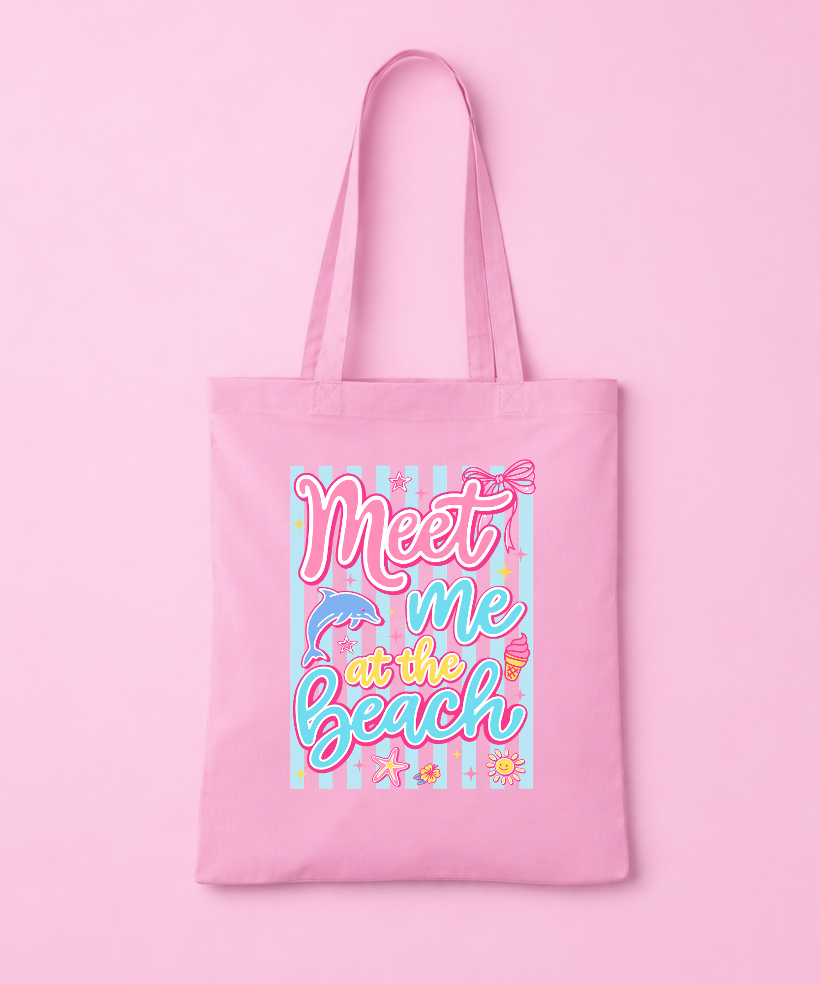 Meet Me At The Beach Pink Tote Bag