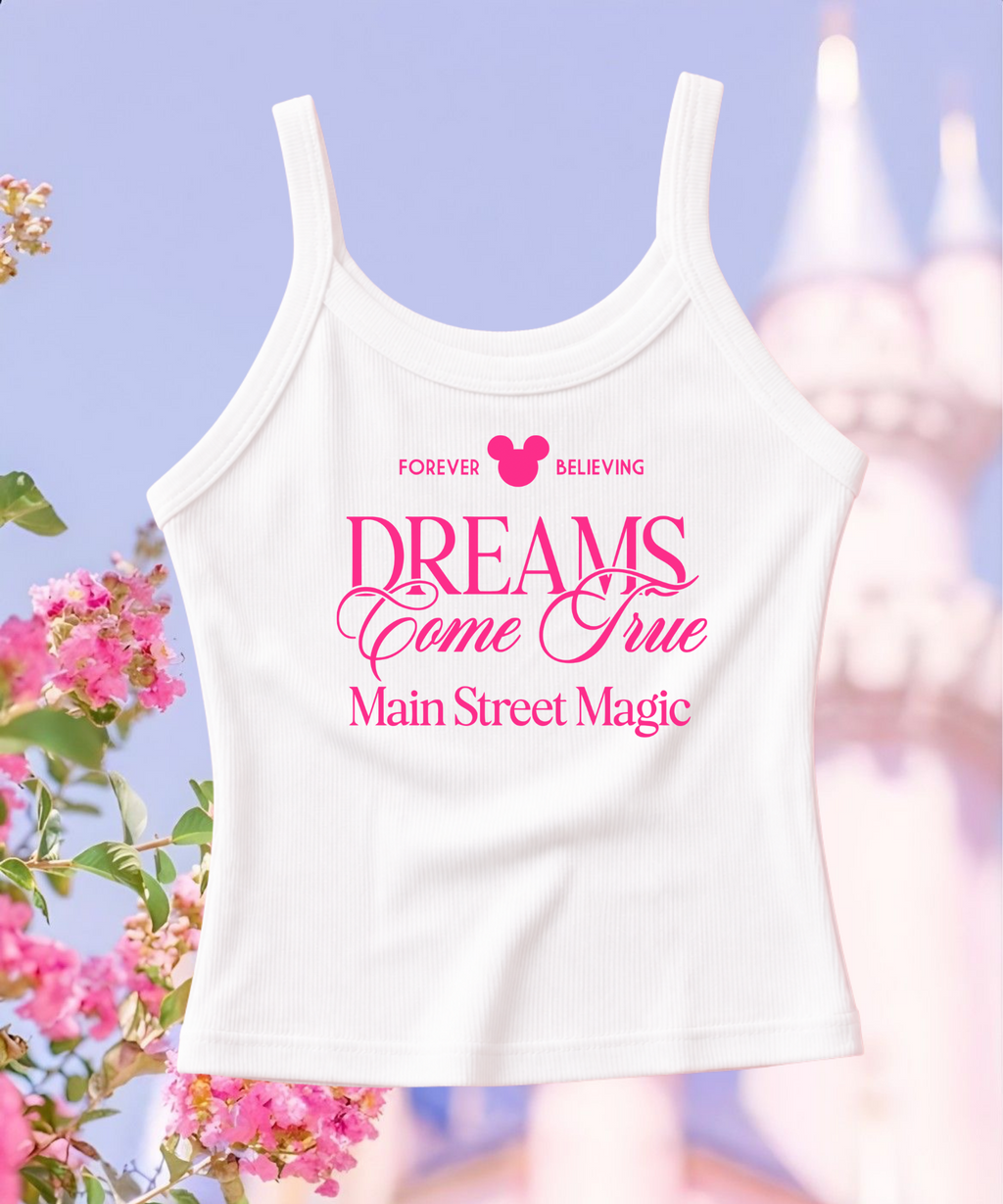 Dreams Come True - Cropped Tee/Spaghetti Strap Tank Top - White