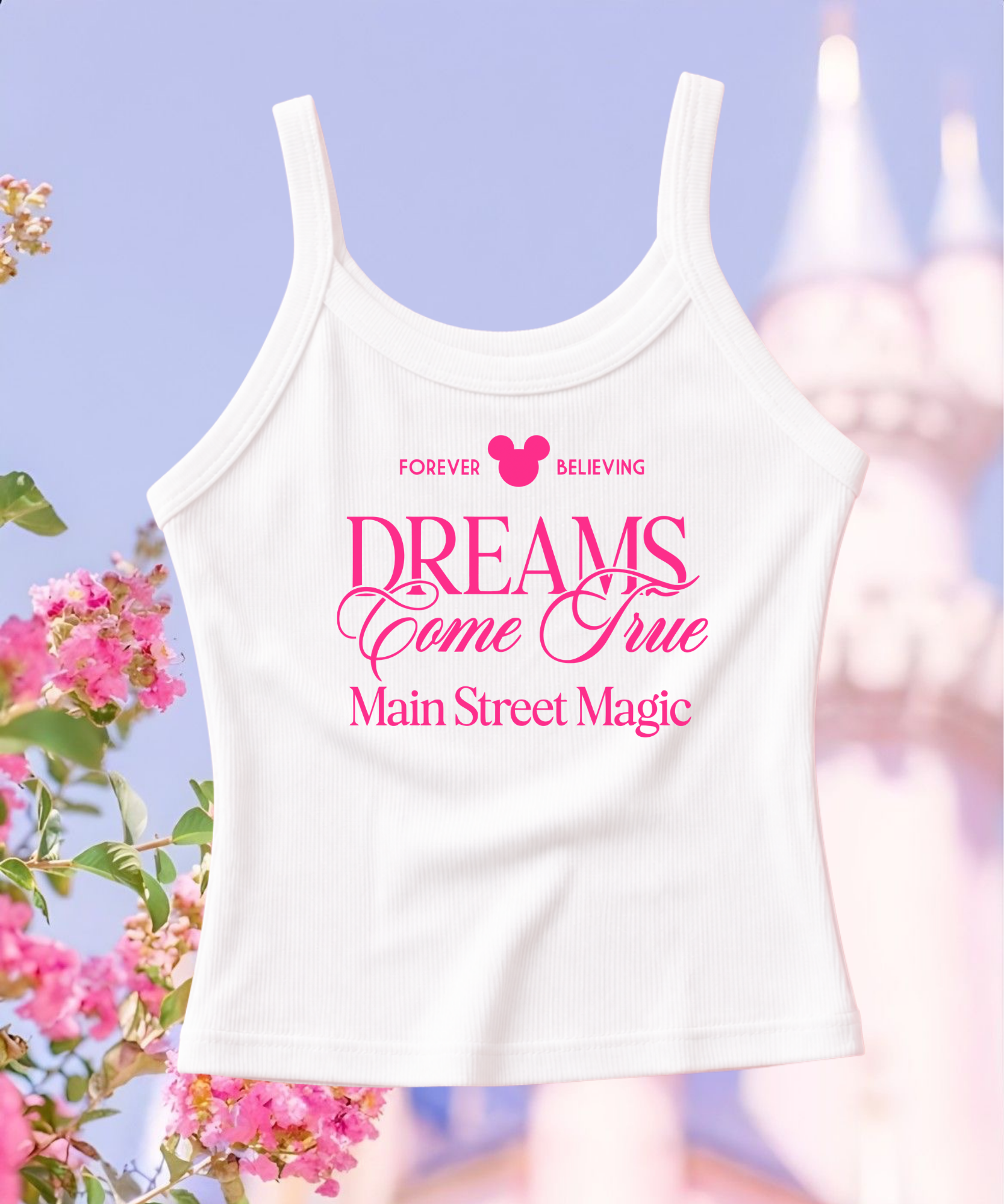 Dreams Come True - Cropped Tee/Spaghetti Strap Tank Top - White