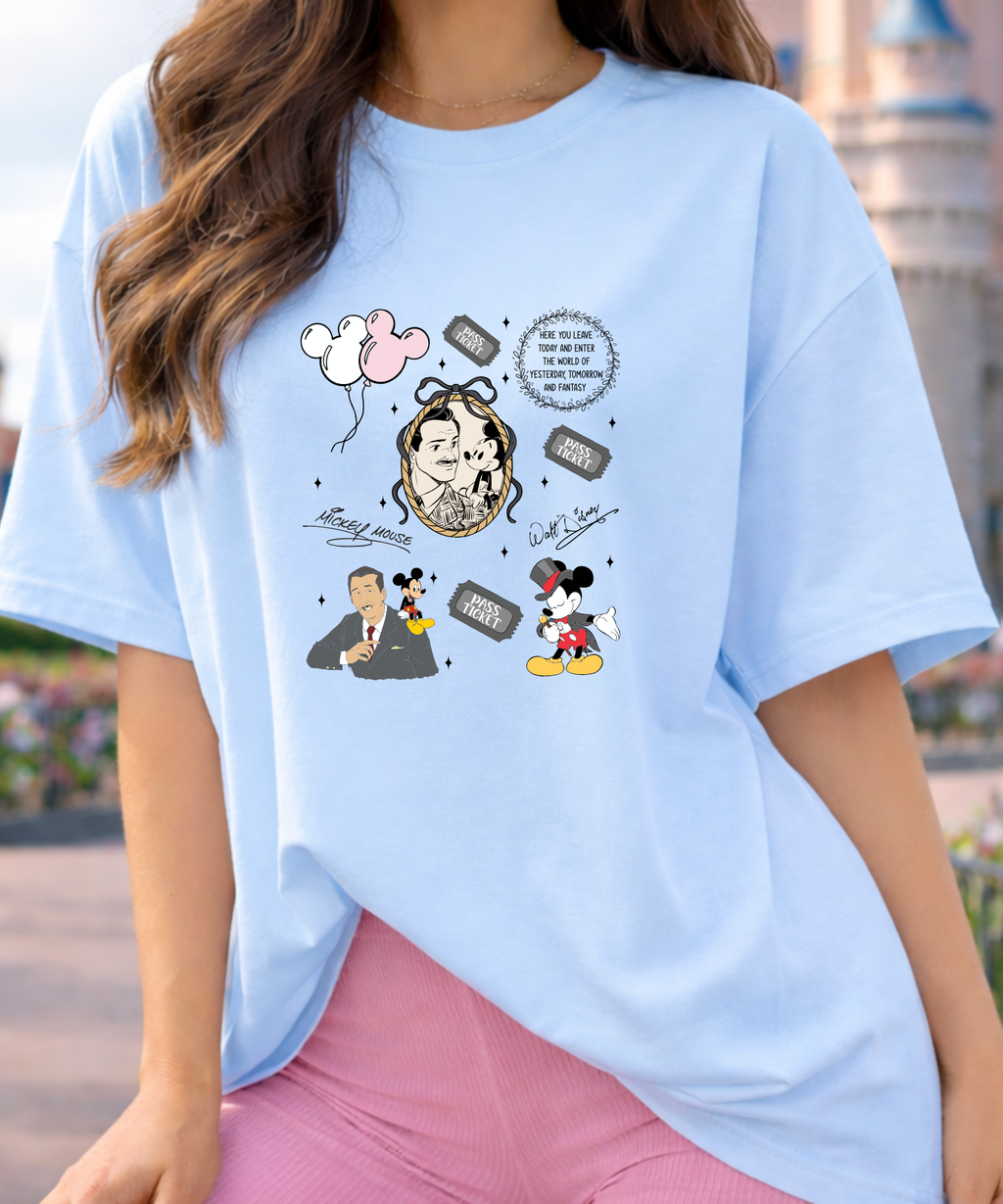 Walt & Mickey Coquette - Tshirt - Pink/White/Blue