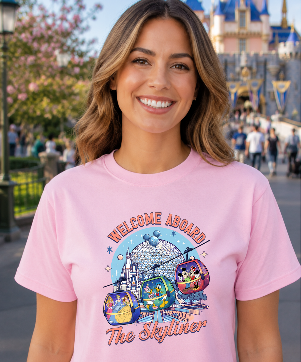 Welcome Aboard The Skyliner - Tshirt - White/Pink/Red