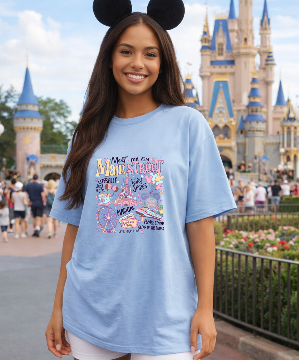 Main Street - Tshirt - White/Pink/Blue