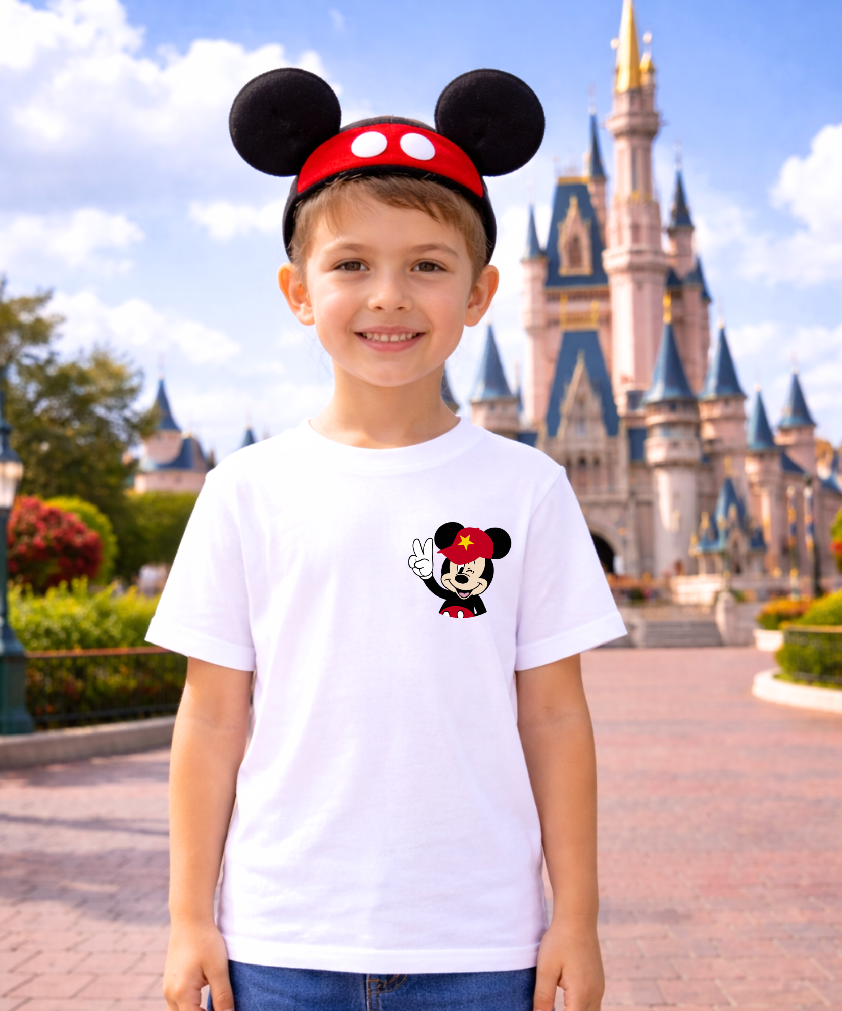 Personalised Mickey WDW/DL Chequered- Tshirt/Sweatshirt - White