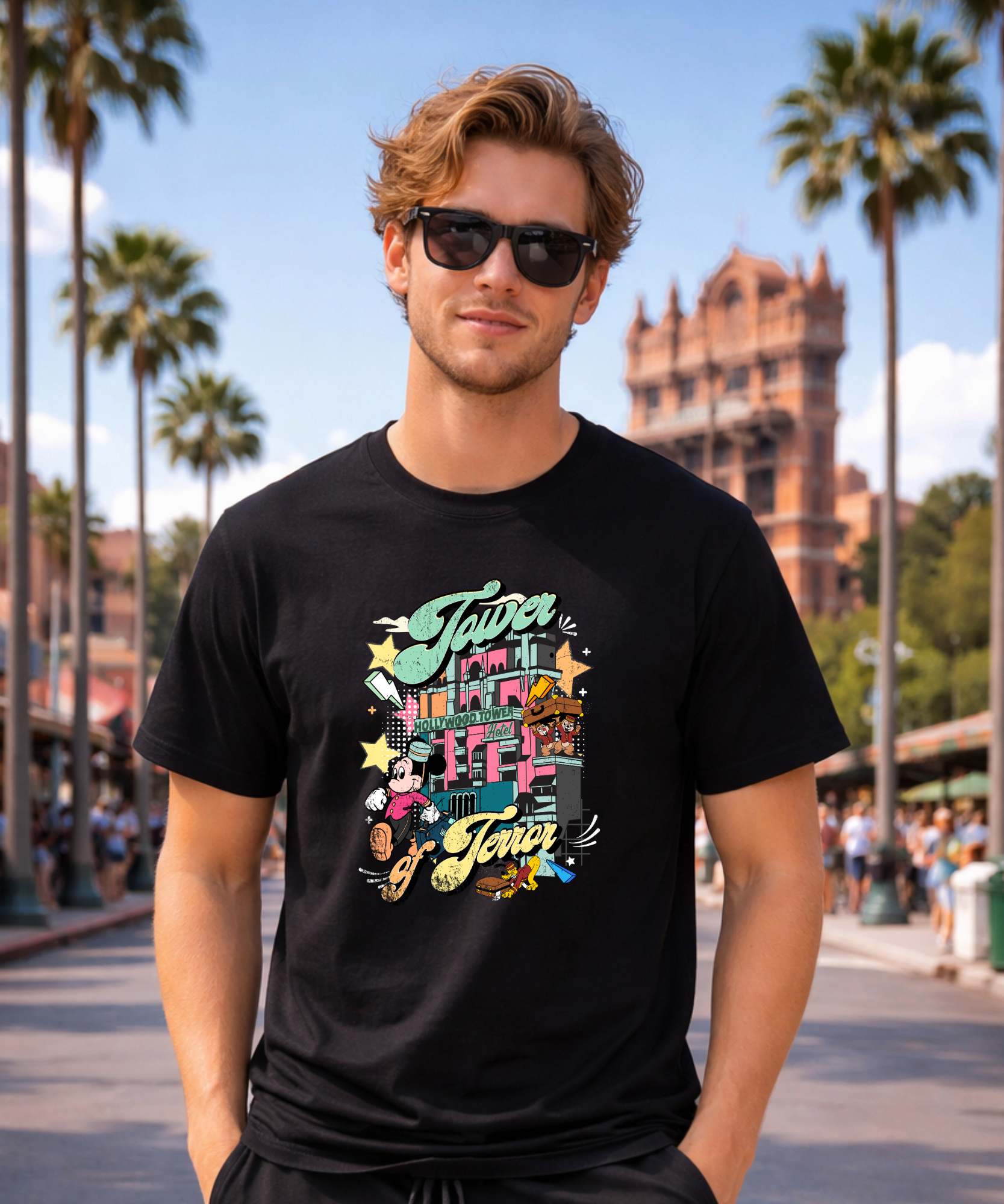 Tower Of Terror Coloured - Tshirt - Black/Hot Pink