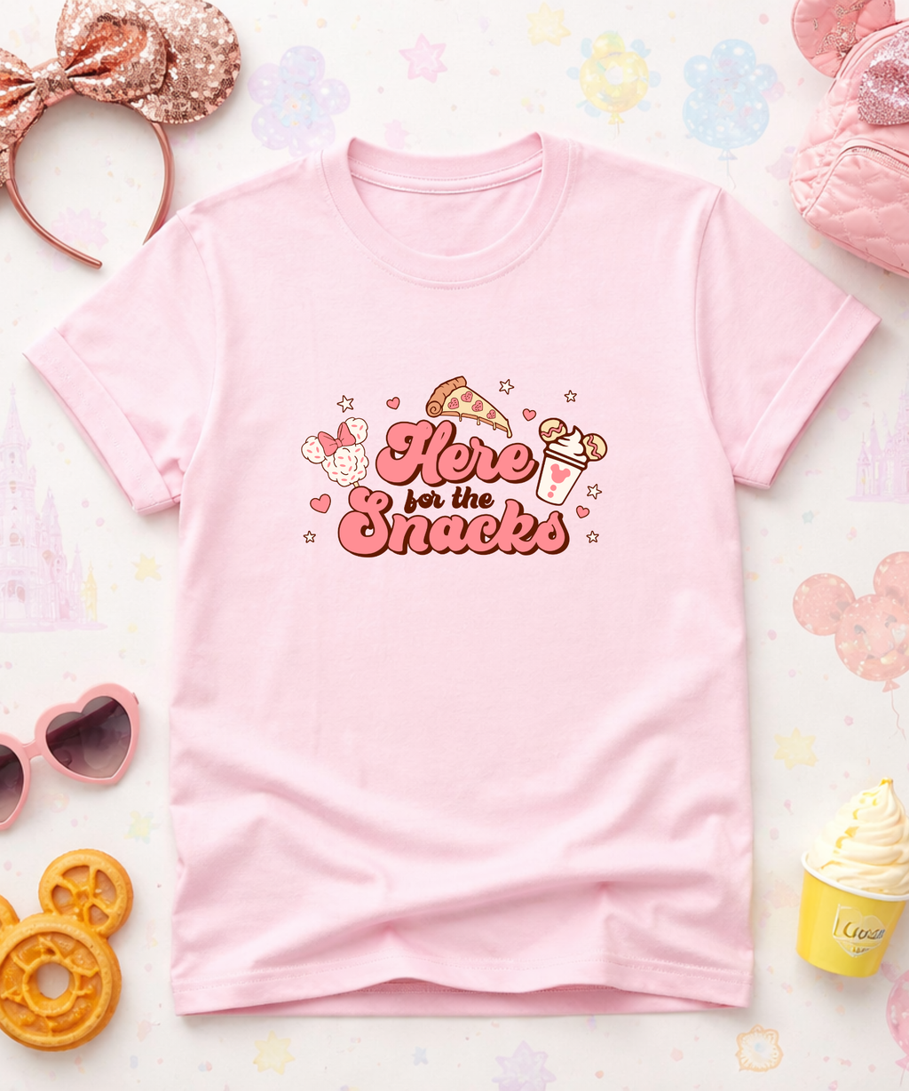 Here For The Snacks Retro - Tshirt - Pink/White