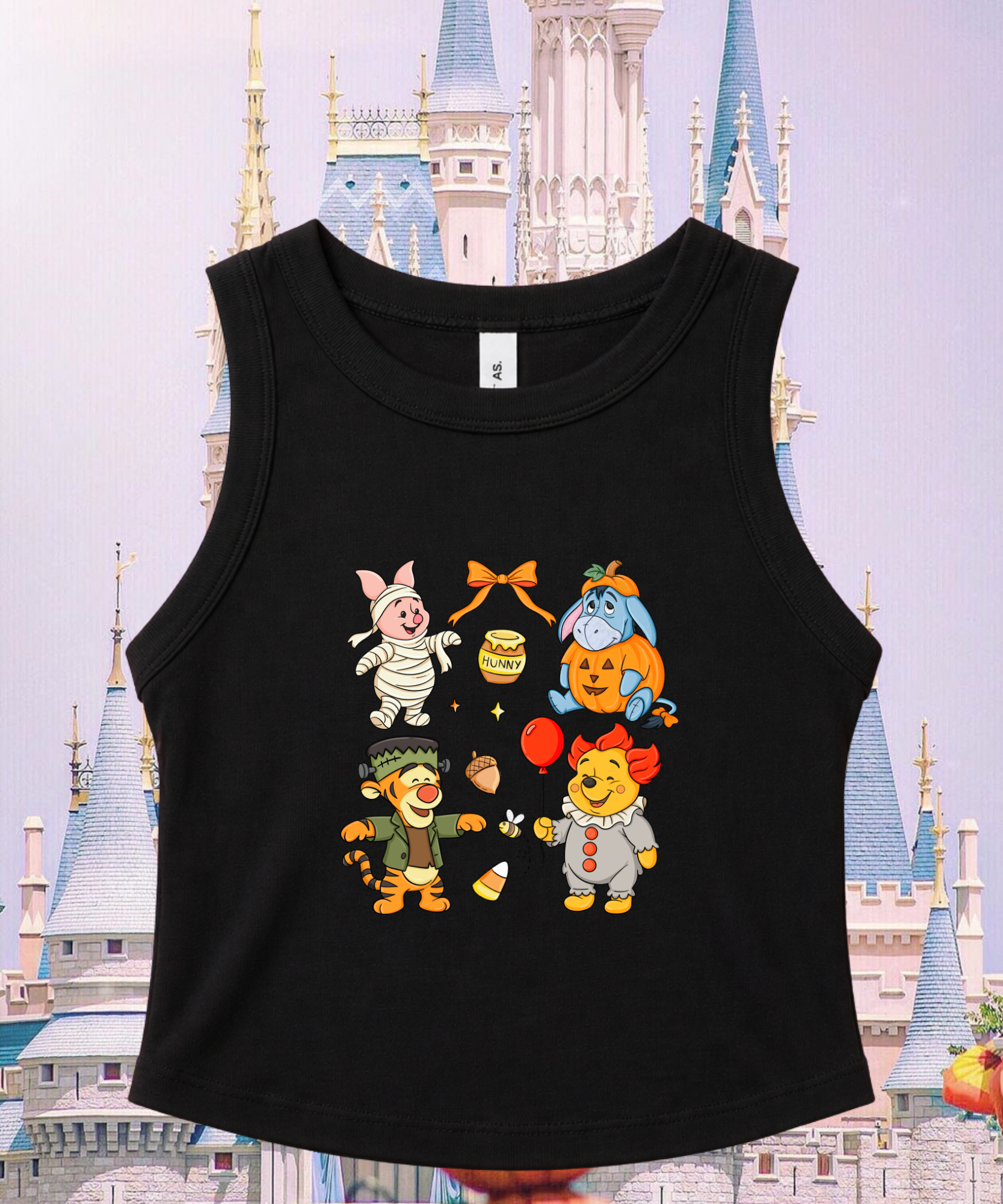 Pooh & Friends Spooky Halloween - Cropped Tee/Cropped Vest - White/Black