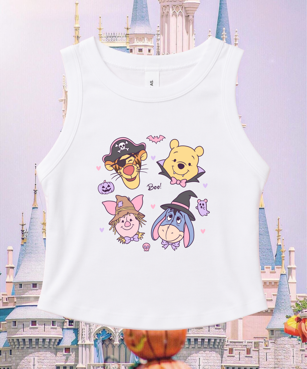 Pooh & Friends Cute Halloween - Cropped Tee/Cropped Vest - White/Black