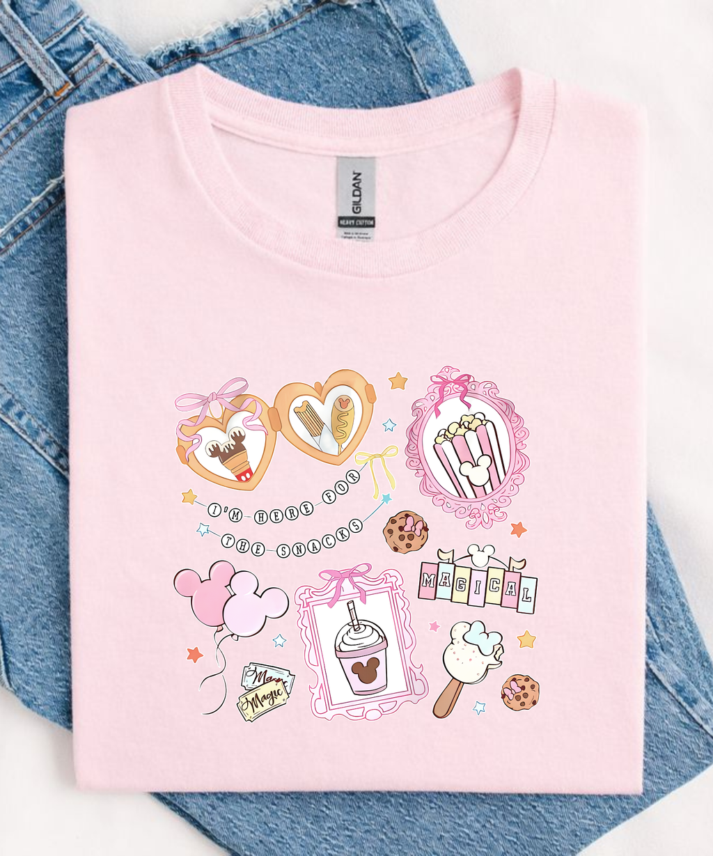 Here For The Snacks Pink Coquette - Tshirt - Pink/White