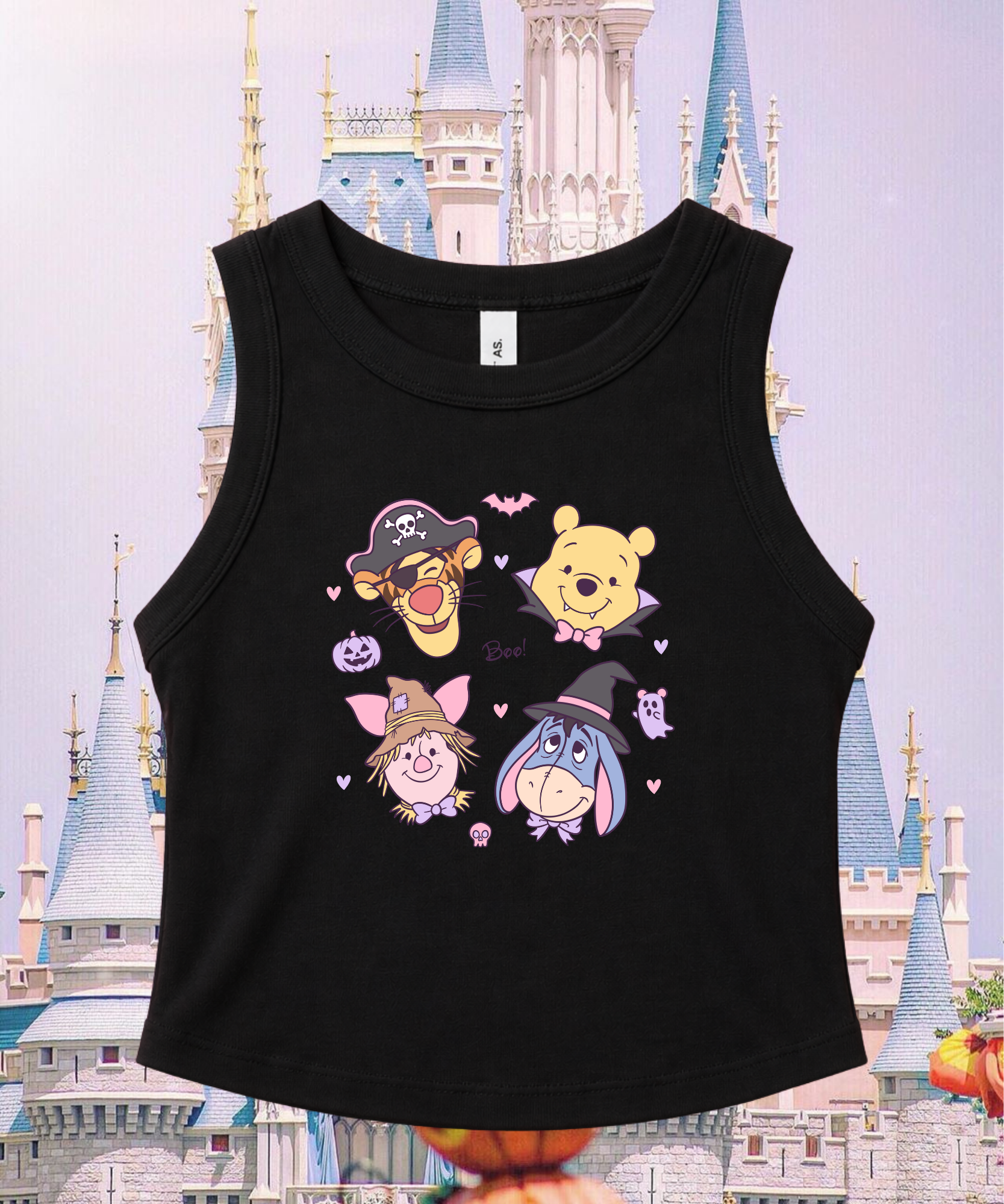 Pooh & Friends Cute Halloween - Cropped Tee/Cropped Vest - White/Black