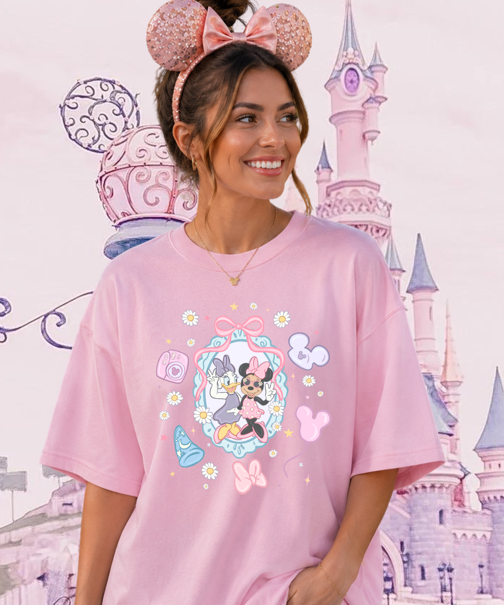 Daisy & Minnie Frame - Tshirt/Sweatshirt - White/Pink