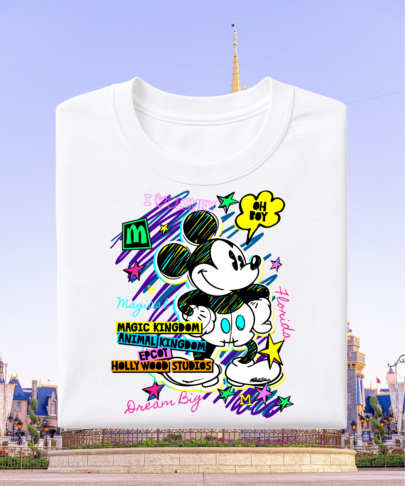 Neon Mouse WDW - Tshirt - Navy/White/Black