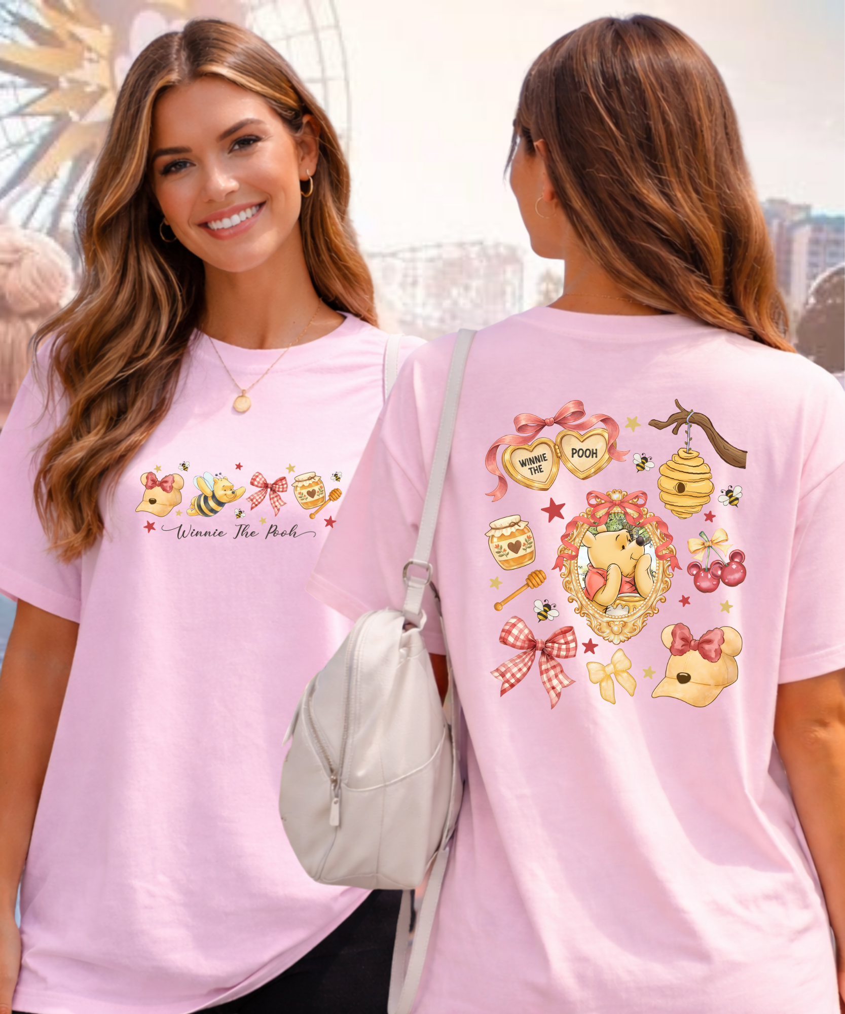 Pooh Double Sided Coquette - Tshirt - White/Pink