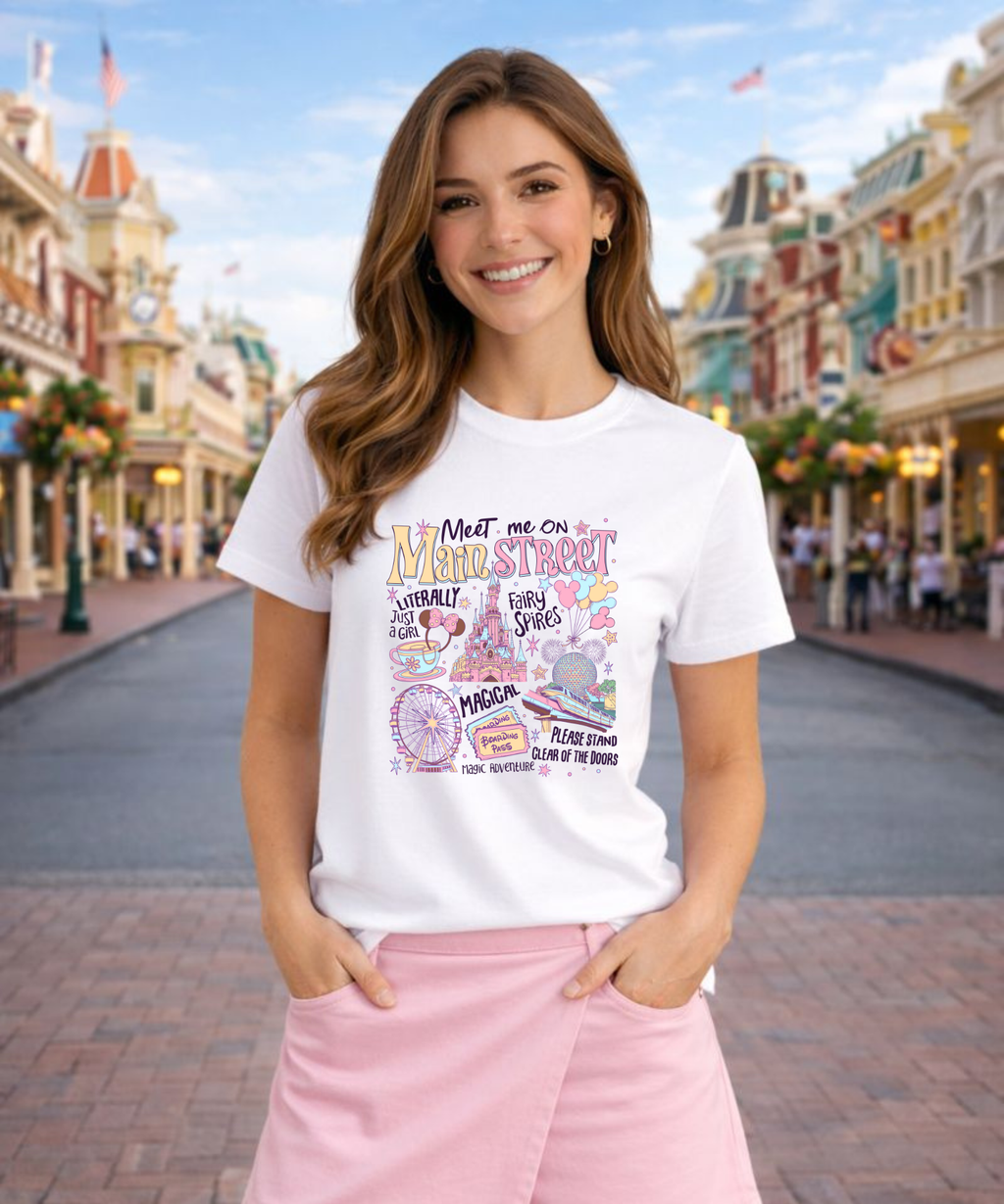 Main Street - Tshirt - White/Pink/Blue