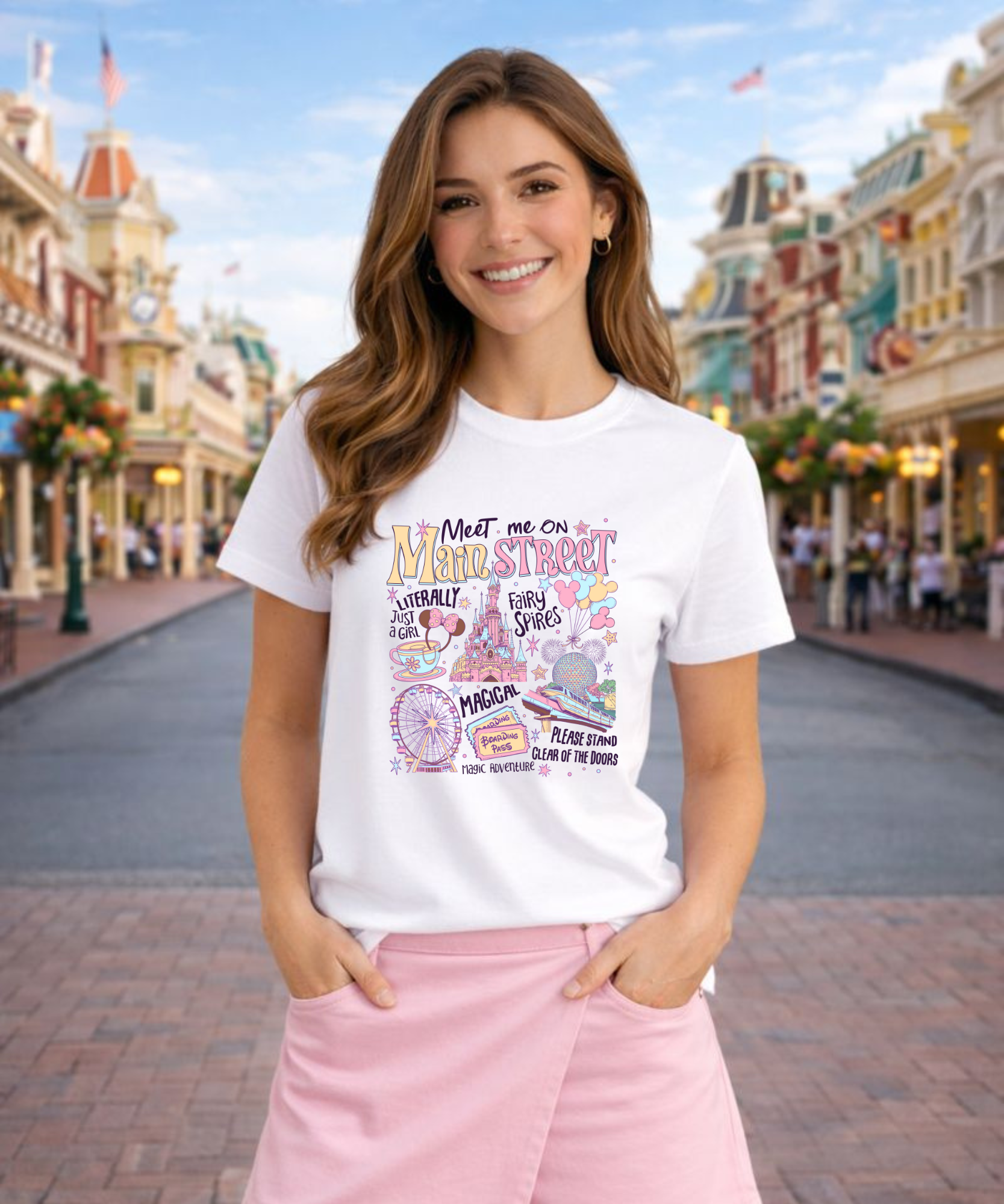 Main Street - Tshirt - White/Pink/Blue