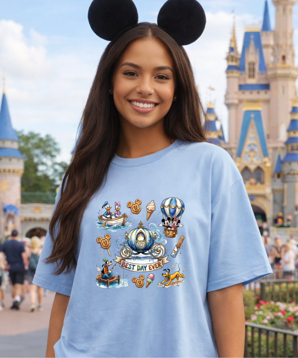 Best Day Ever - Carriage, Mouse & Friends - Tshirt - Blue/White