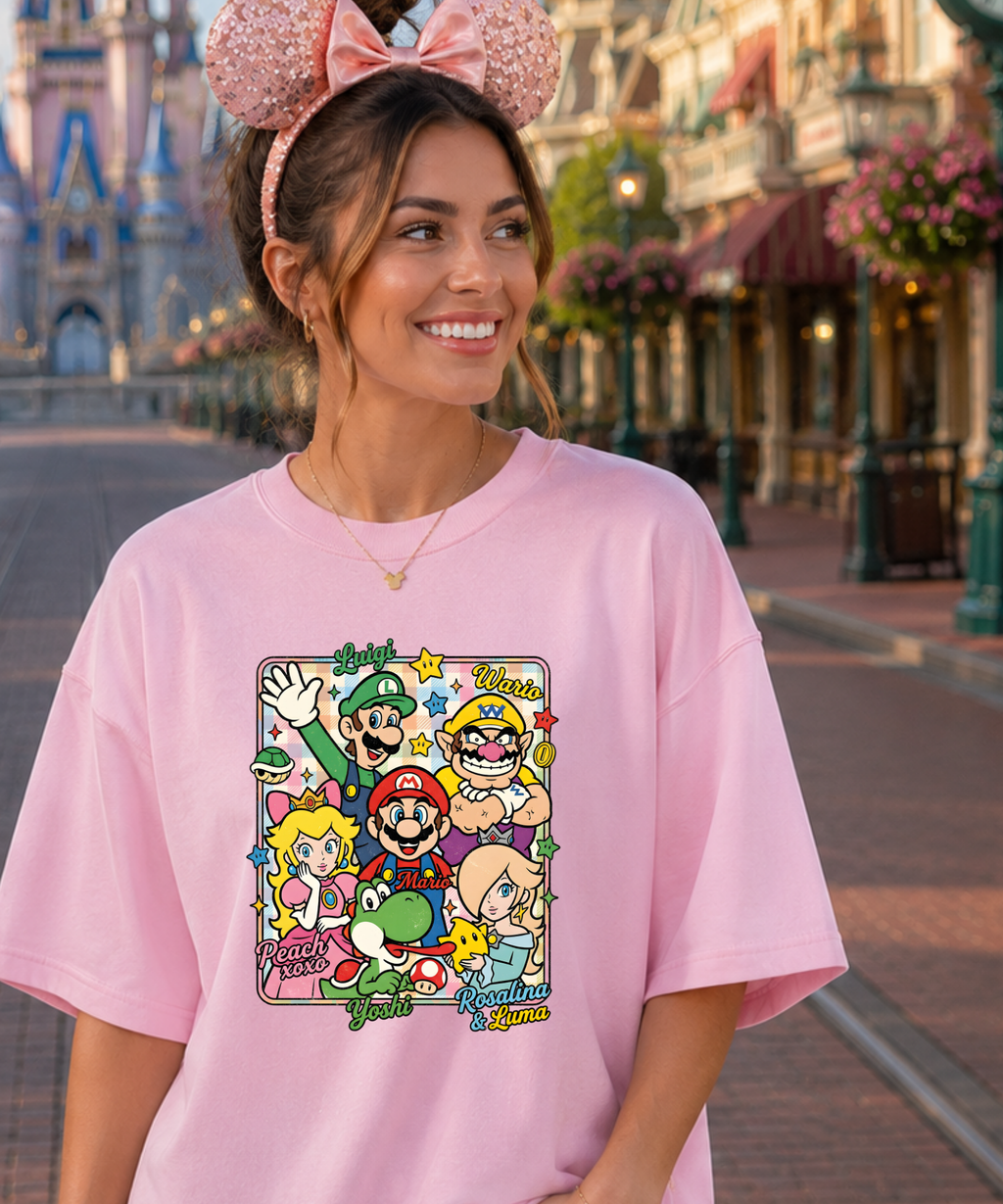 Mario Friends - Tshirt - White/Navy/Pink