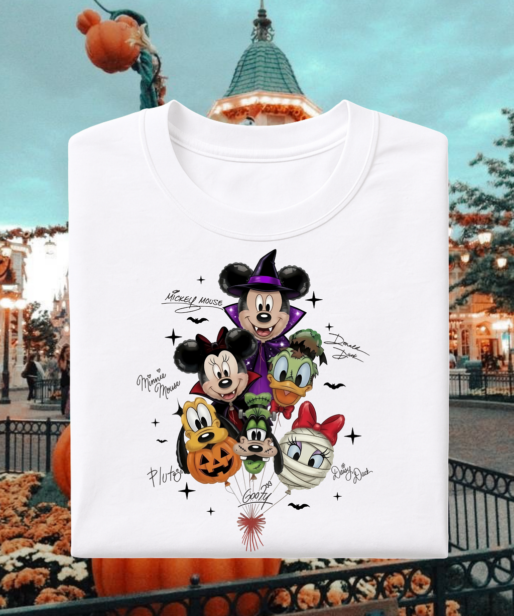 Mouse & Friends Halloween Balloons - Tshirt - White/Pink