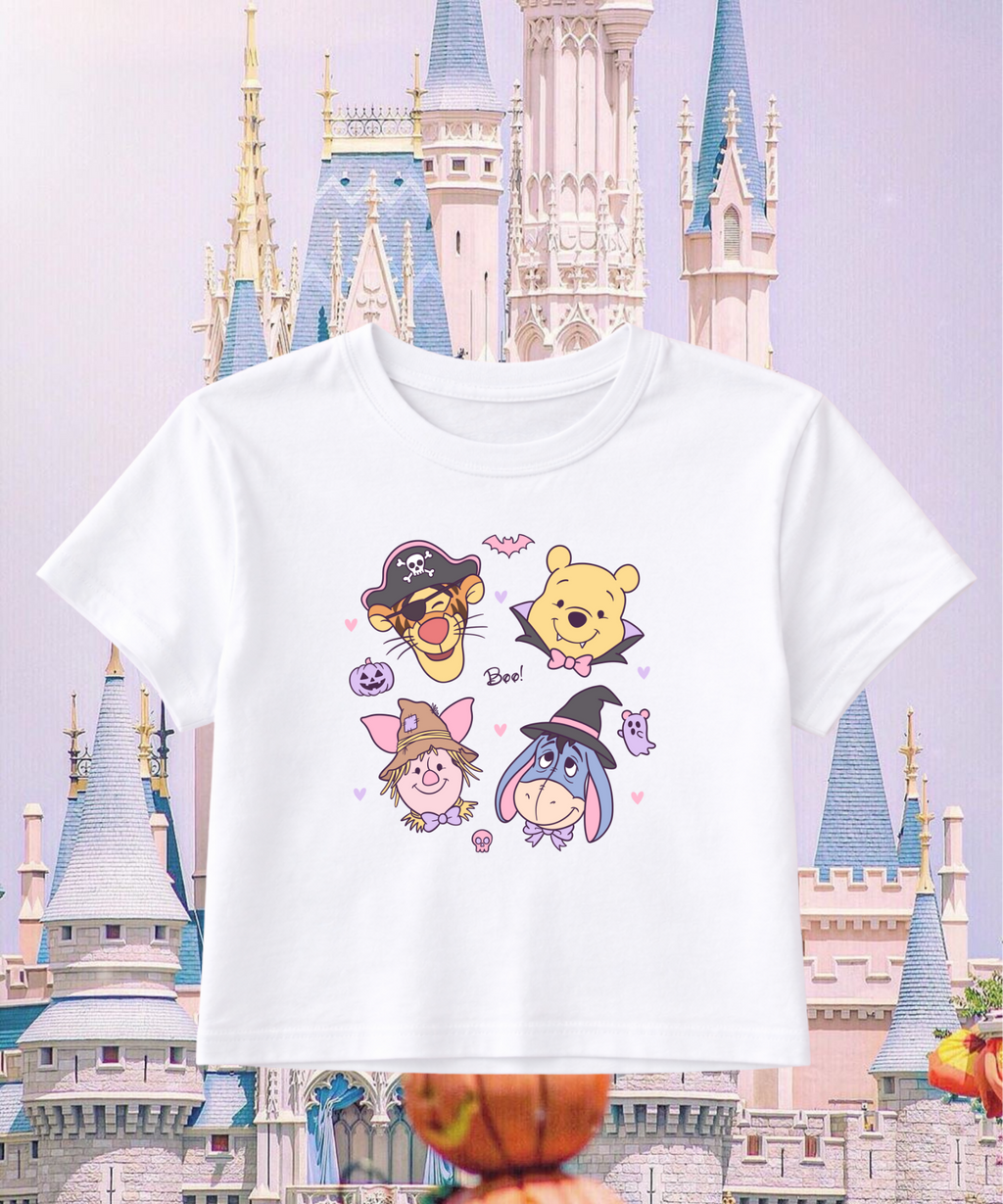 Pooh & Friends Cute Halloween - Cropped Tee/Cropped Vest - White/Black