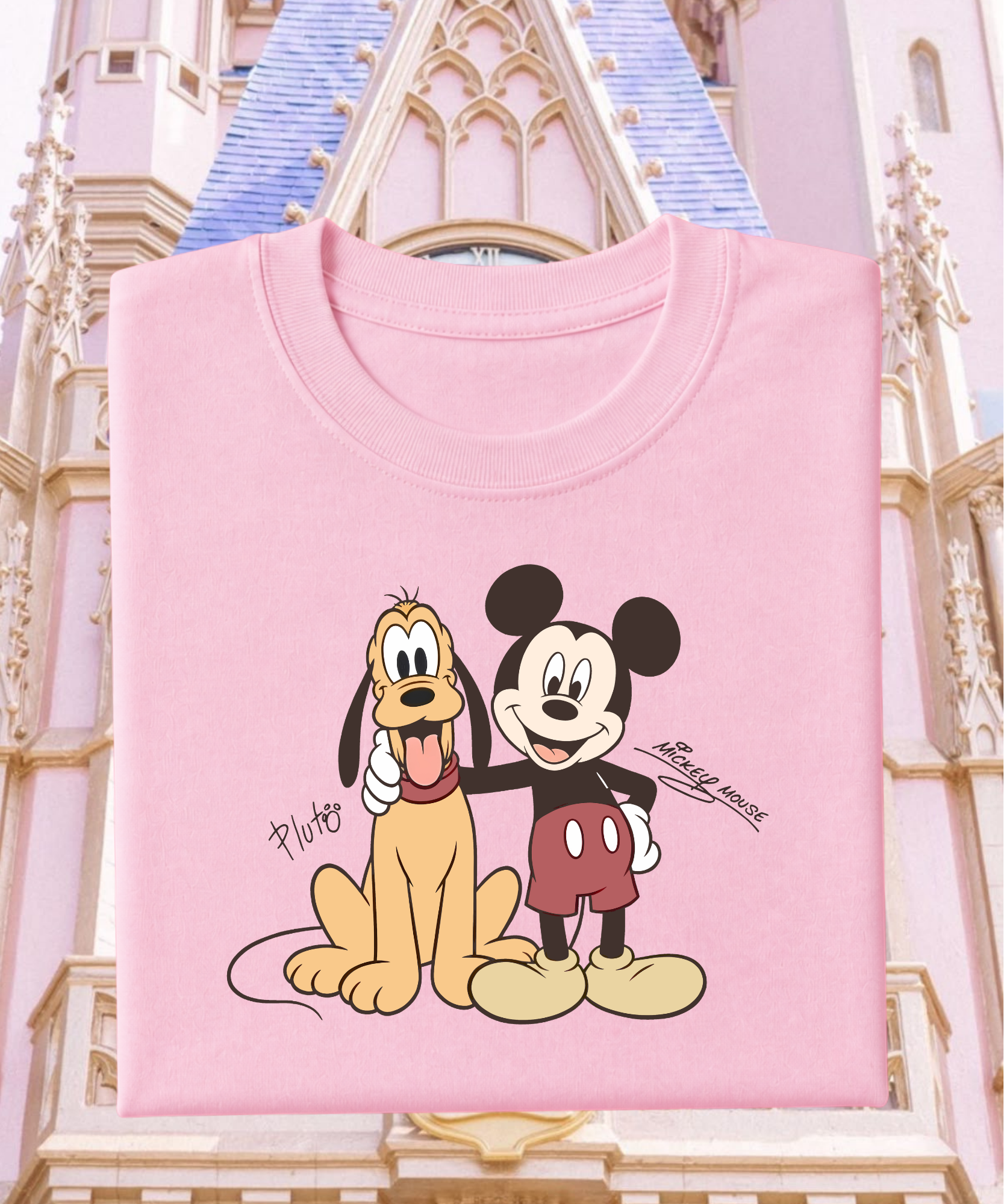 Pluto & Mickey - Tshirt - White/Pink/Blue/Daisy Yellow
