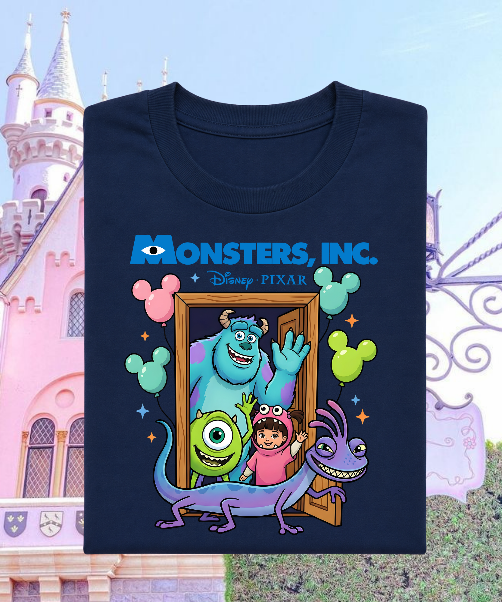 Monsters Inc Balloons - Tshirt - White/Pink/Navy