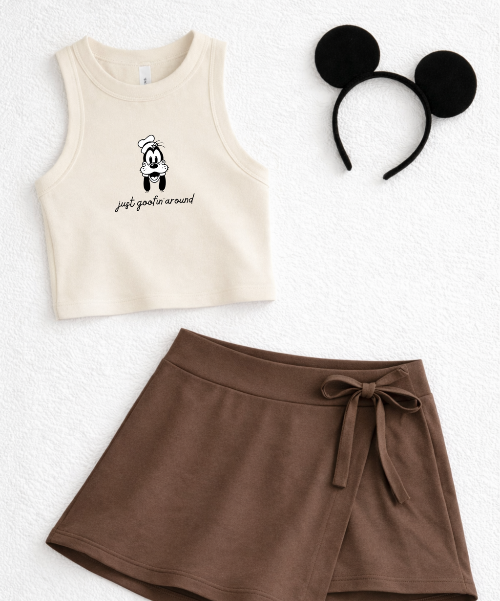 Just Goofin Around - Cropped Baby Tee/Cropped Vest - Natural