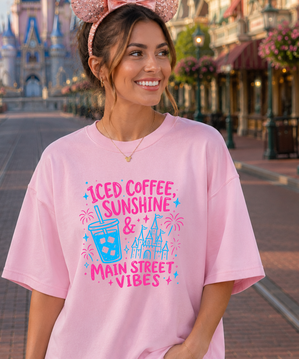 Iced Coffee, Sunshine, Main Street Vibes - Tshirt - White/Pink/Navy/Black