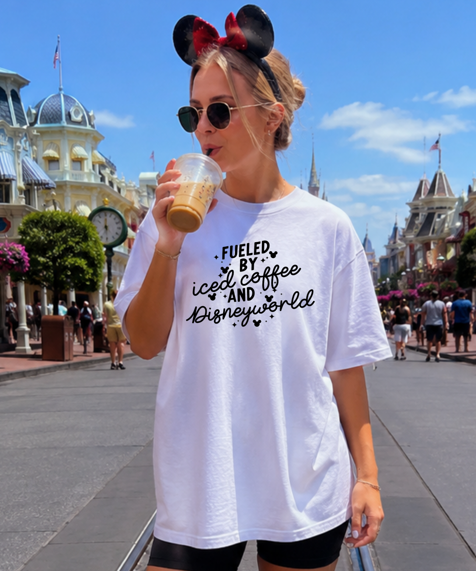 Fueled By Iced Coffee & DisneyWorld - Tshirt - White/Light Pink/Pink Lemonade
