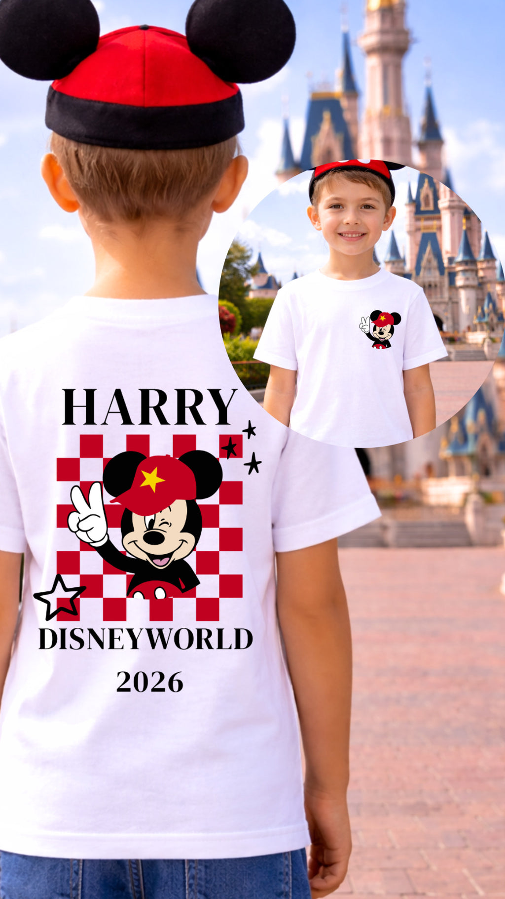 Personalised Mickey WDW/DL Chequered- Tshirt/Sweatshirt - White