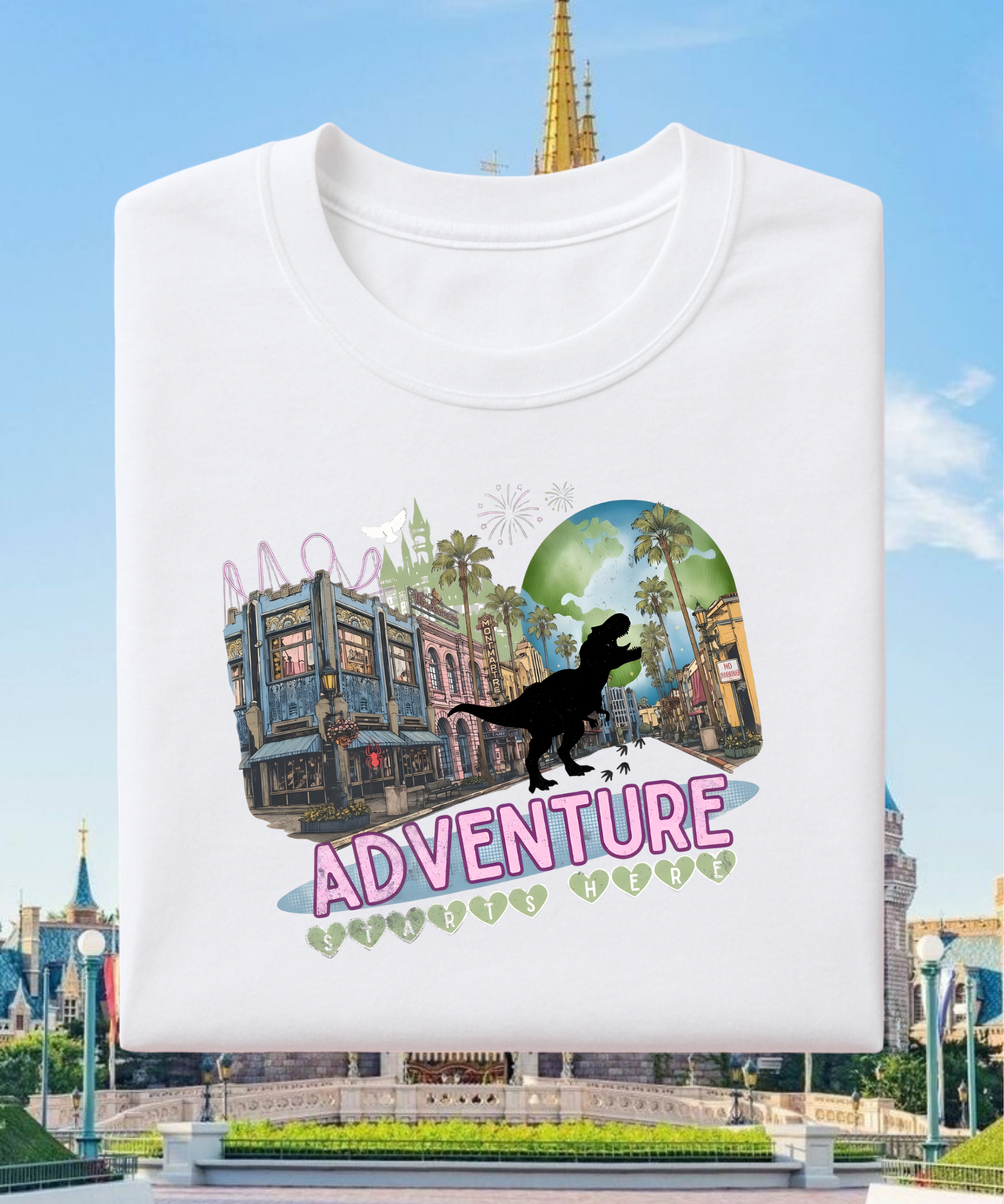 Adventure Starts Here - Tshirt - White/Black/Pink Lemonade