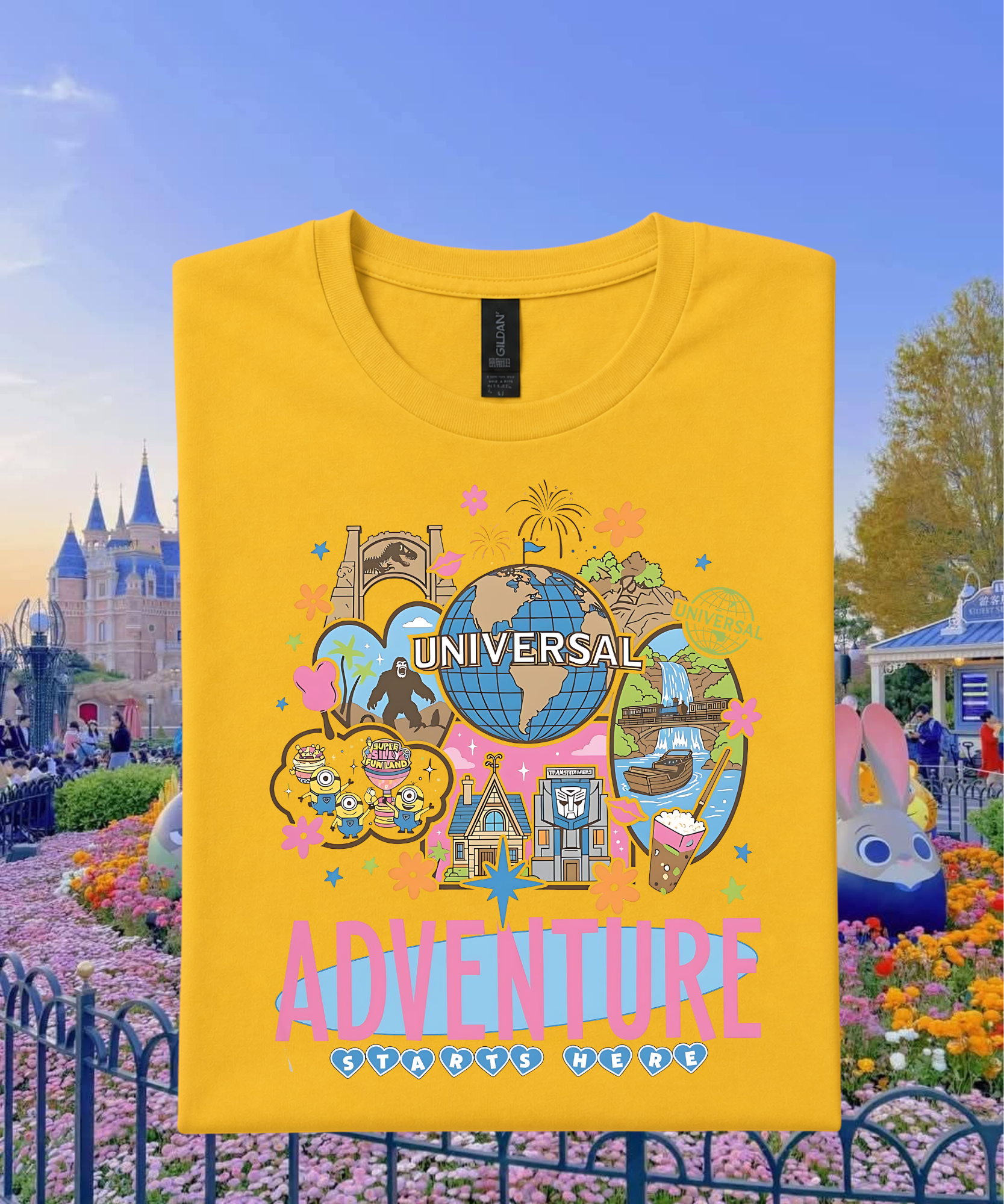 Universal Adventure Starts Here - Tshirt - White/Pink/Blue/Daisy Yellow