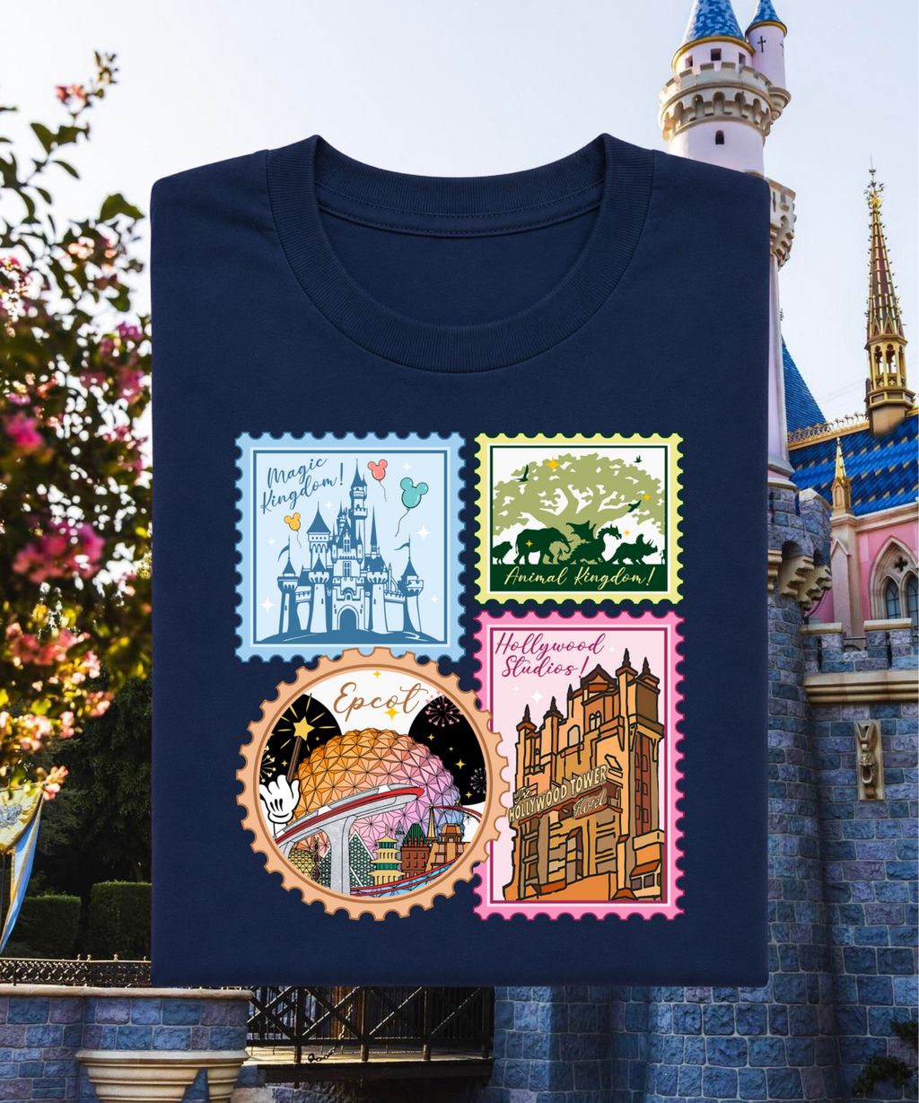 Four Park Stamps - Tshirt - White/Navy/Pink/Daisy Yellow/Red