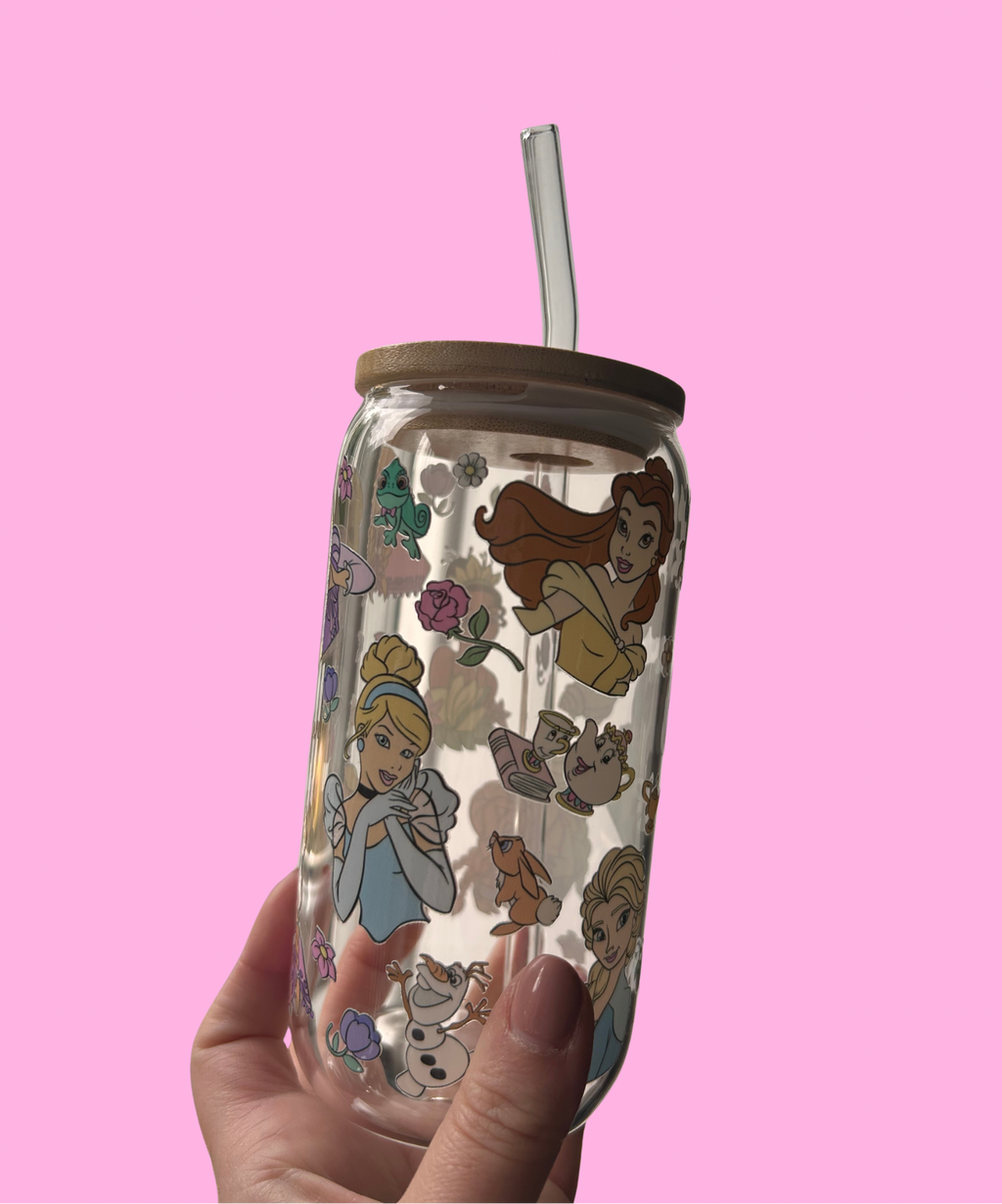 Princess & Sidekick Glass Tumbler With Glass Straw