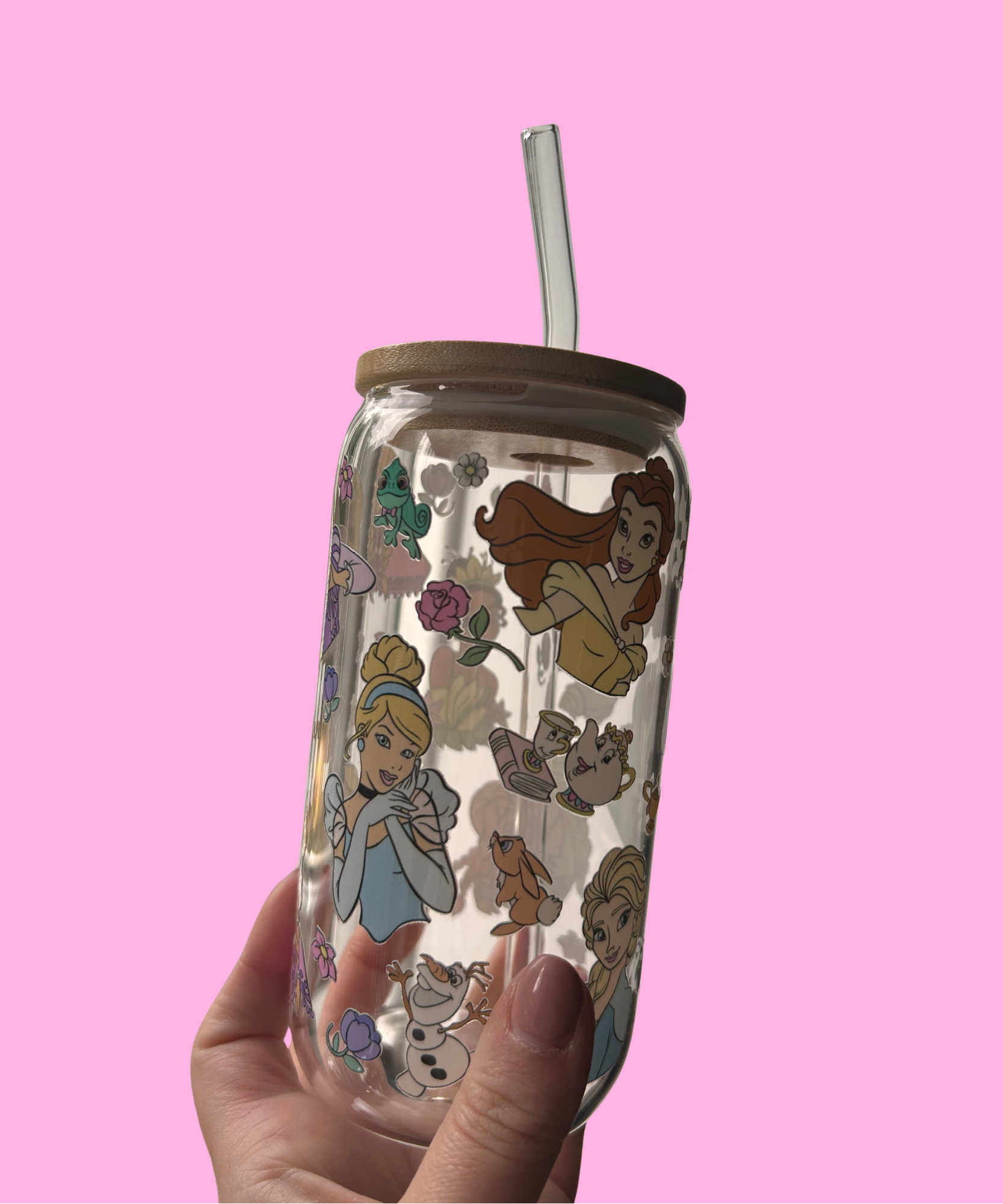 Princess & Sidekick Glass Tumbler With Glass Straw