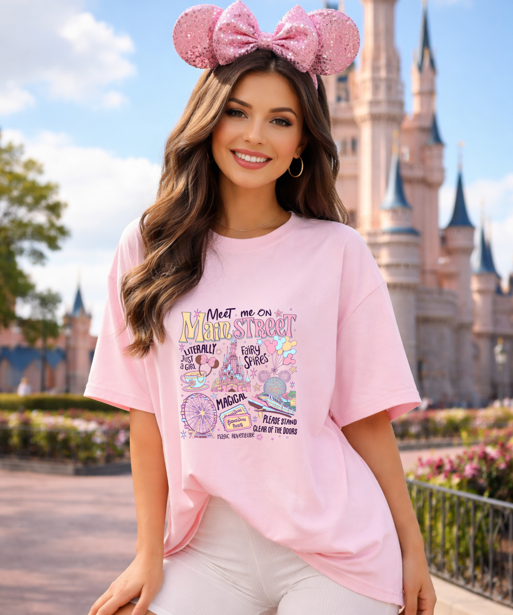 Main Street - Tshirt - White/Pink/Blue