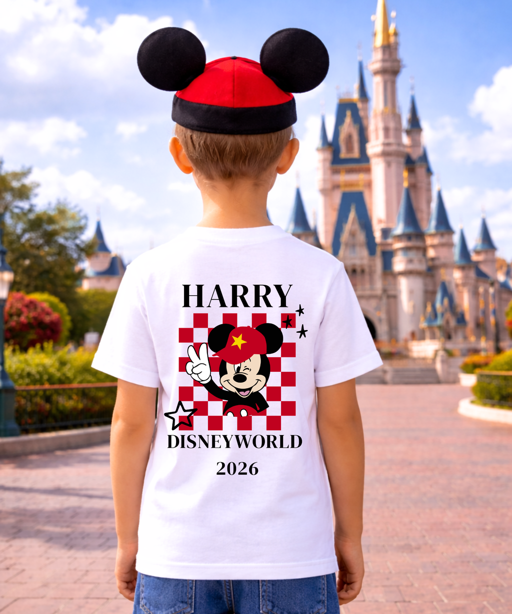 Personalised Mickey WDW/DL Chequered- Tshirt/Sweatshirt - White