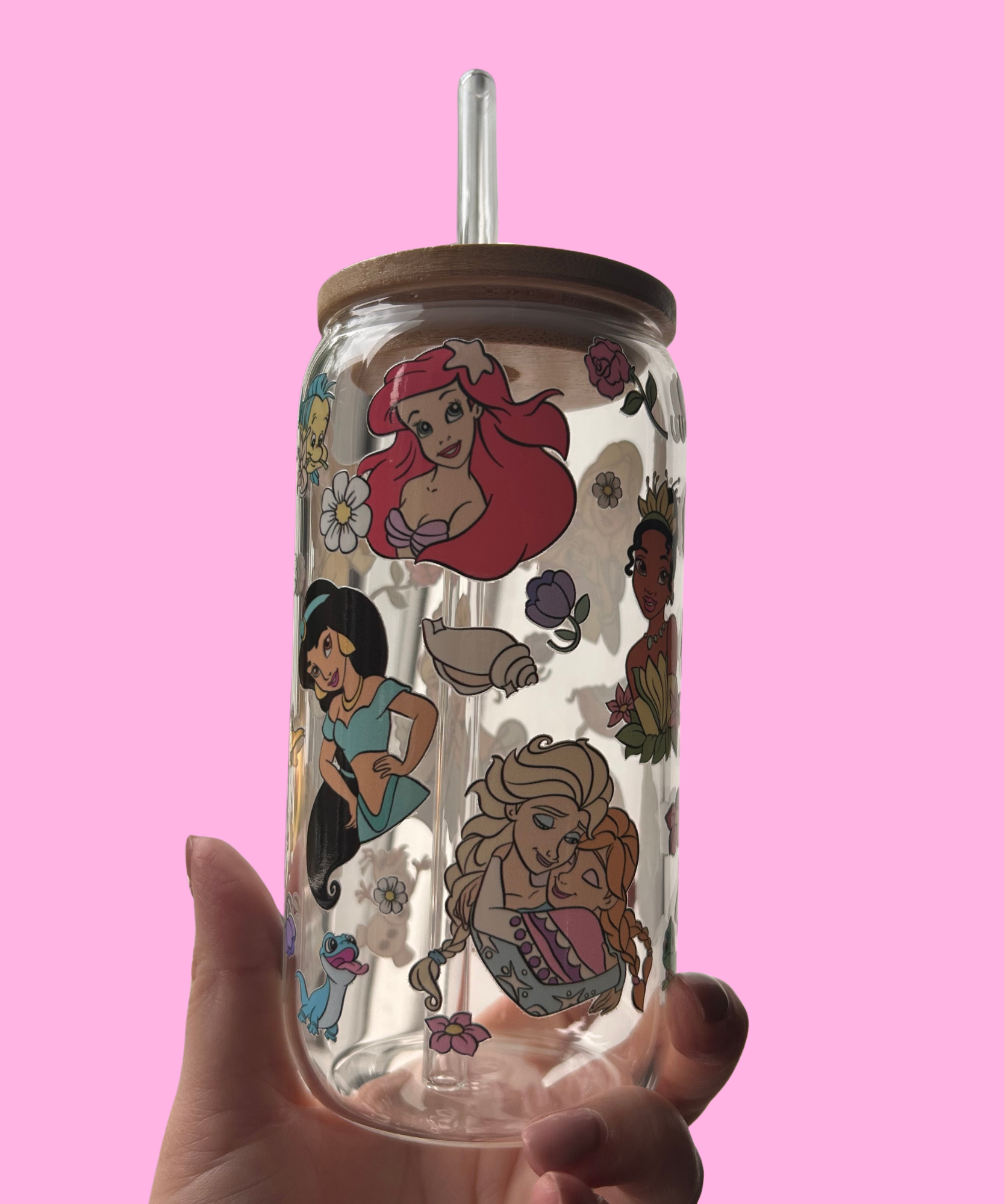 Princess & Sidekick Glass Tumbler With Glass Straw
