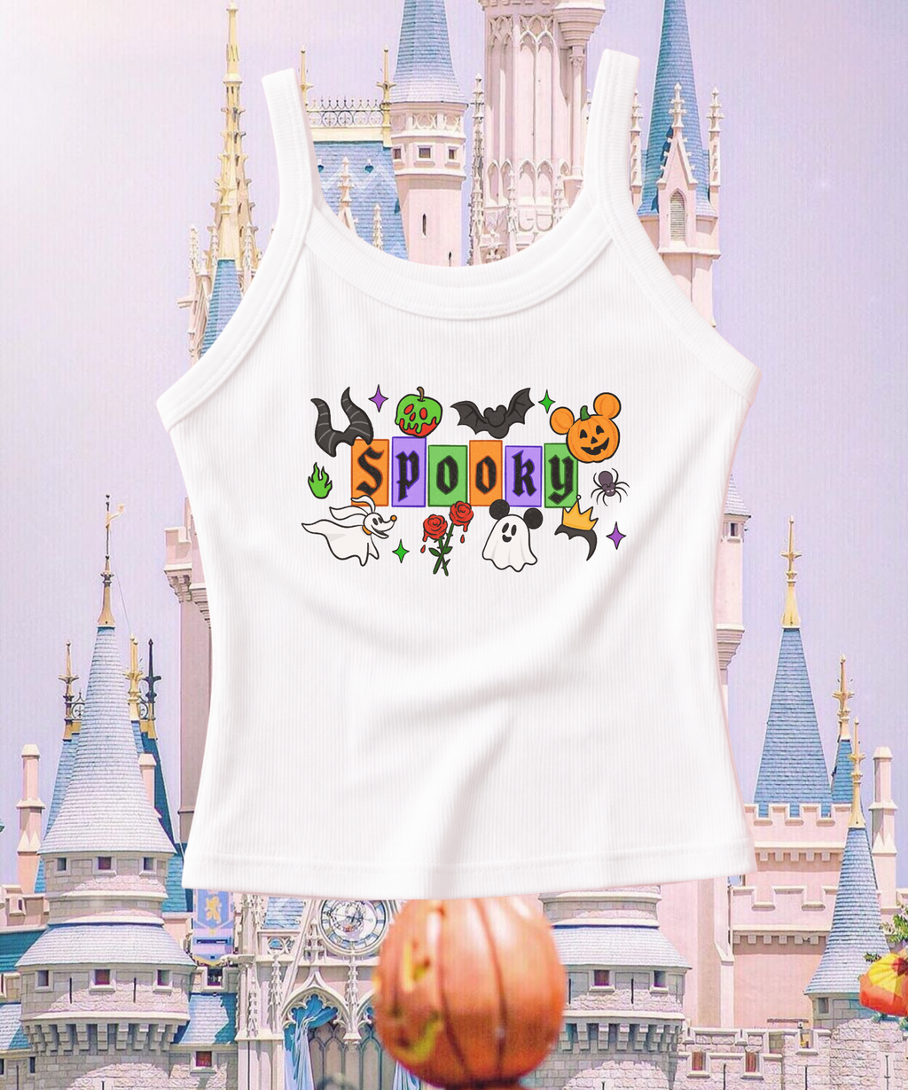 Spooky Halloween - Cropped Tee/Spaghetti Strap Tank Top - White