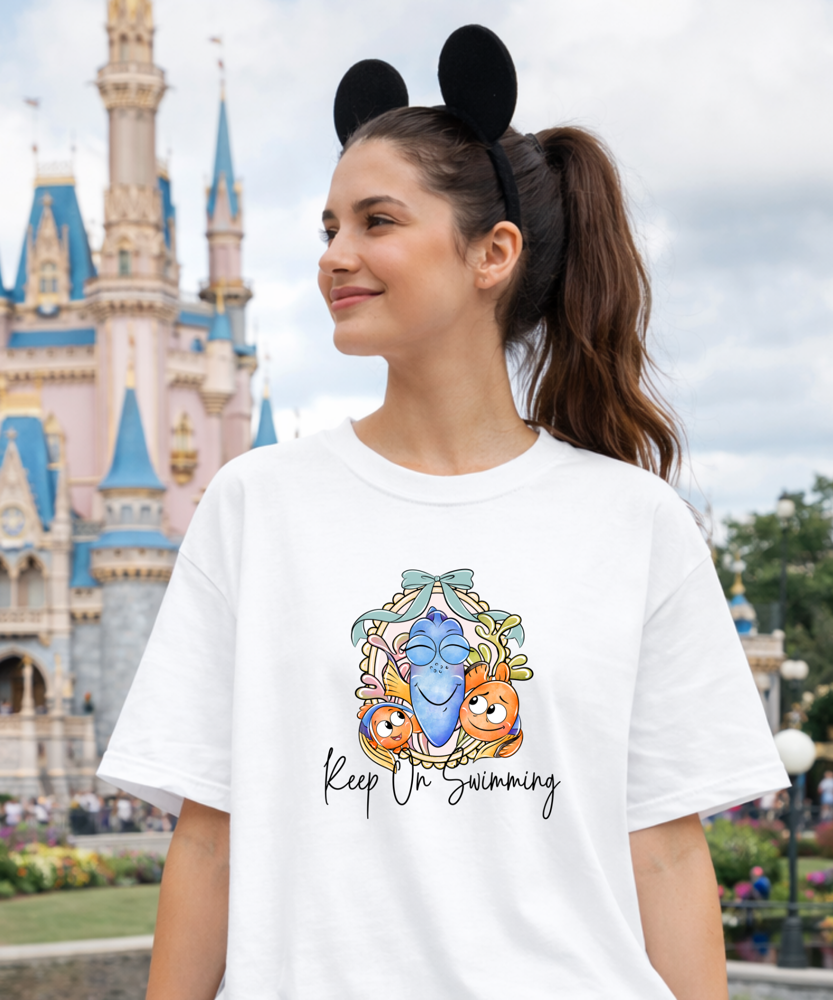 Keep On Swimming - Tshirt - White/Pink/Blue