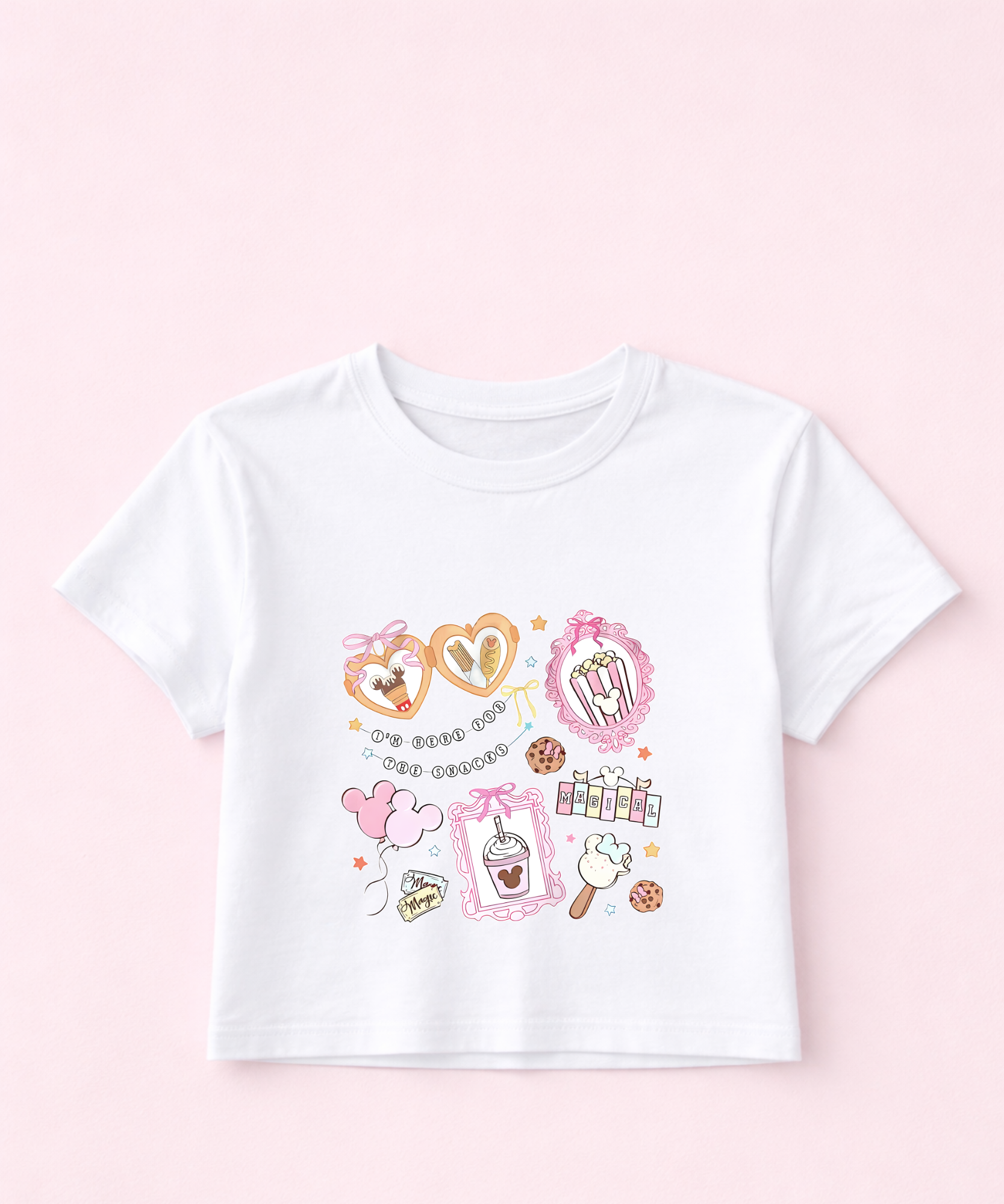 Here For The Snacks - Cropped Tee - White